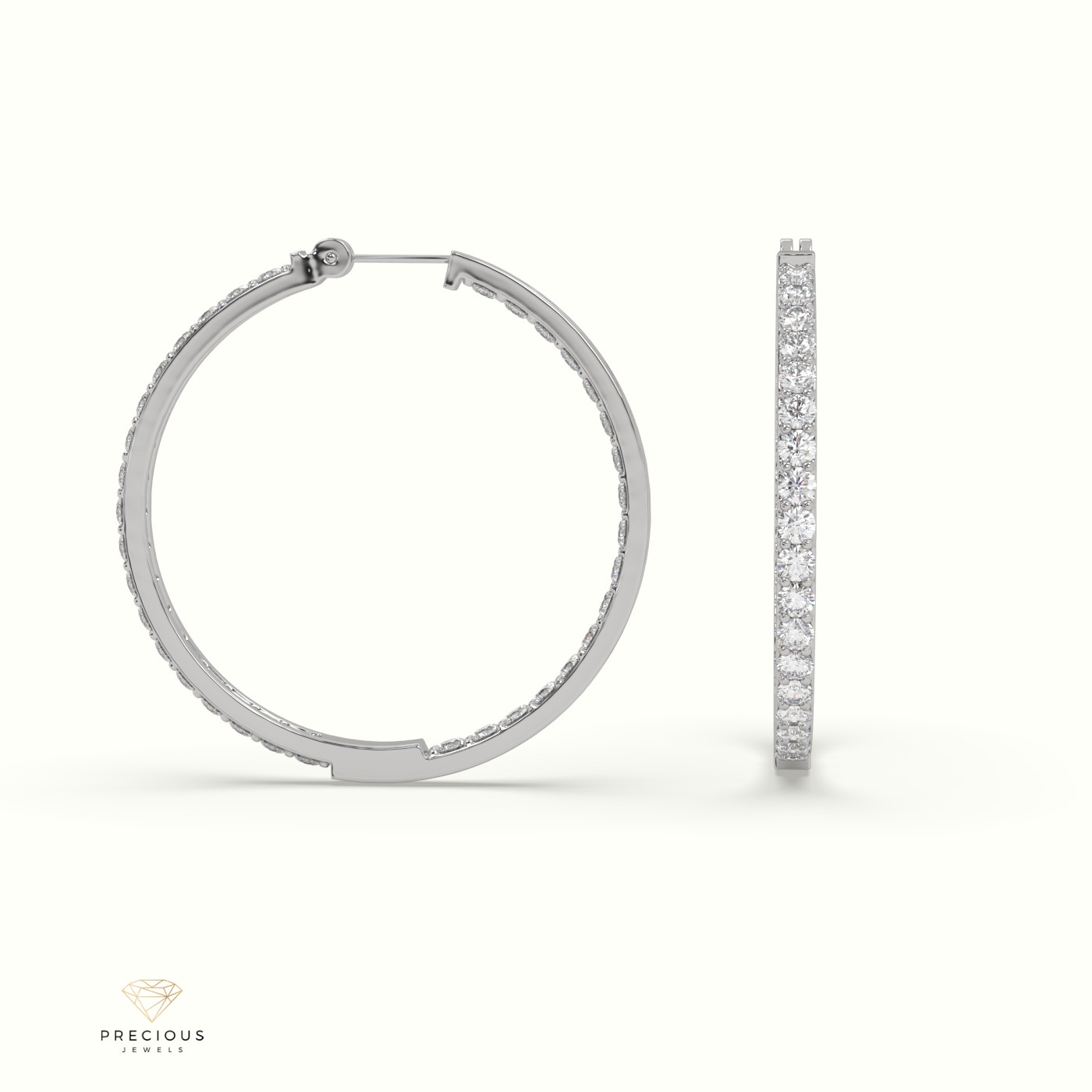 18k white gold inside/outside skinny diamond hoop earrings Photos & images