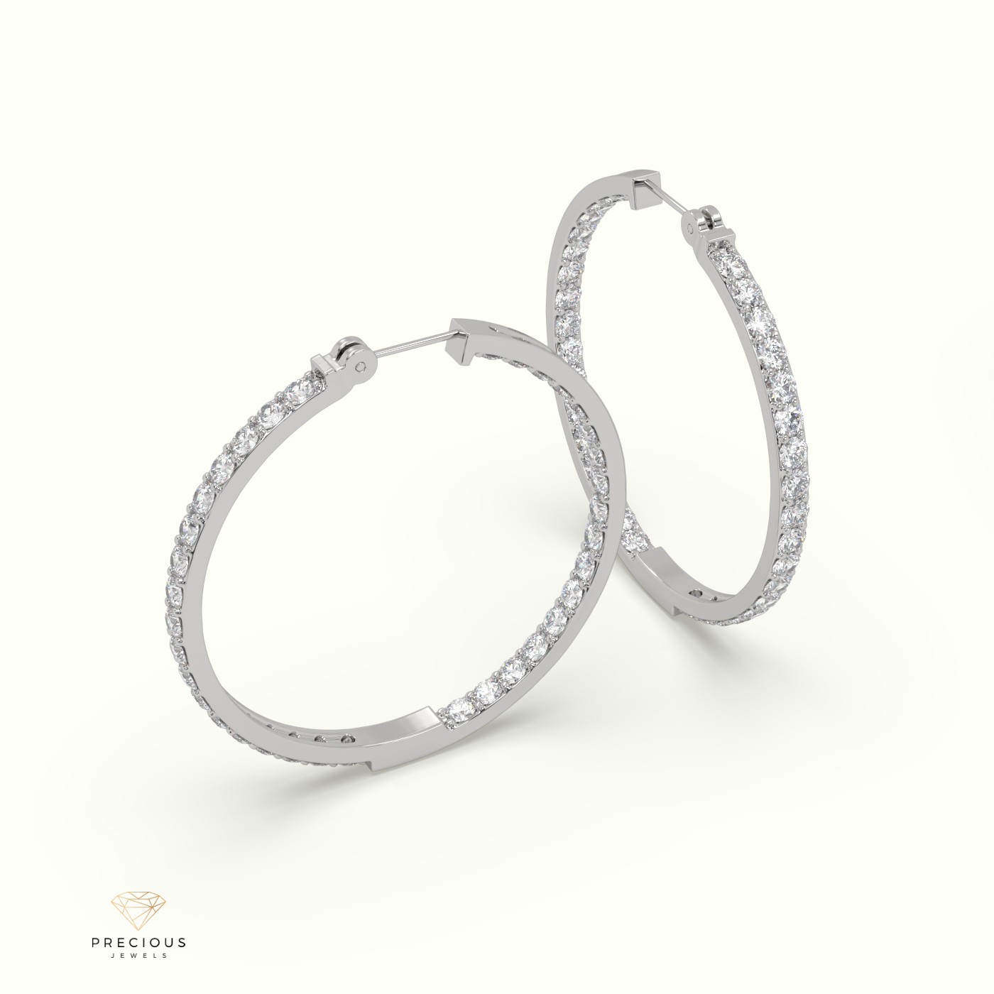 18k white gold inside/outside skinny diamond hoop earrings Photos & images