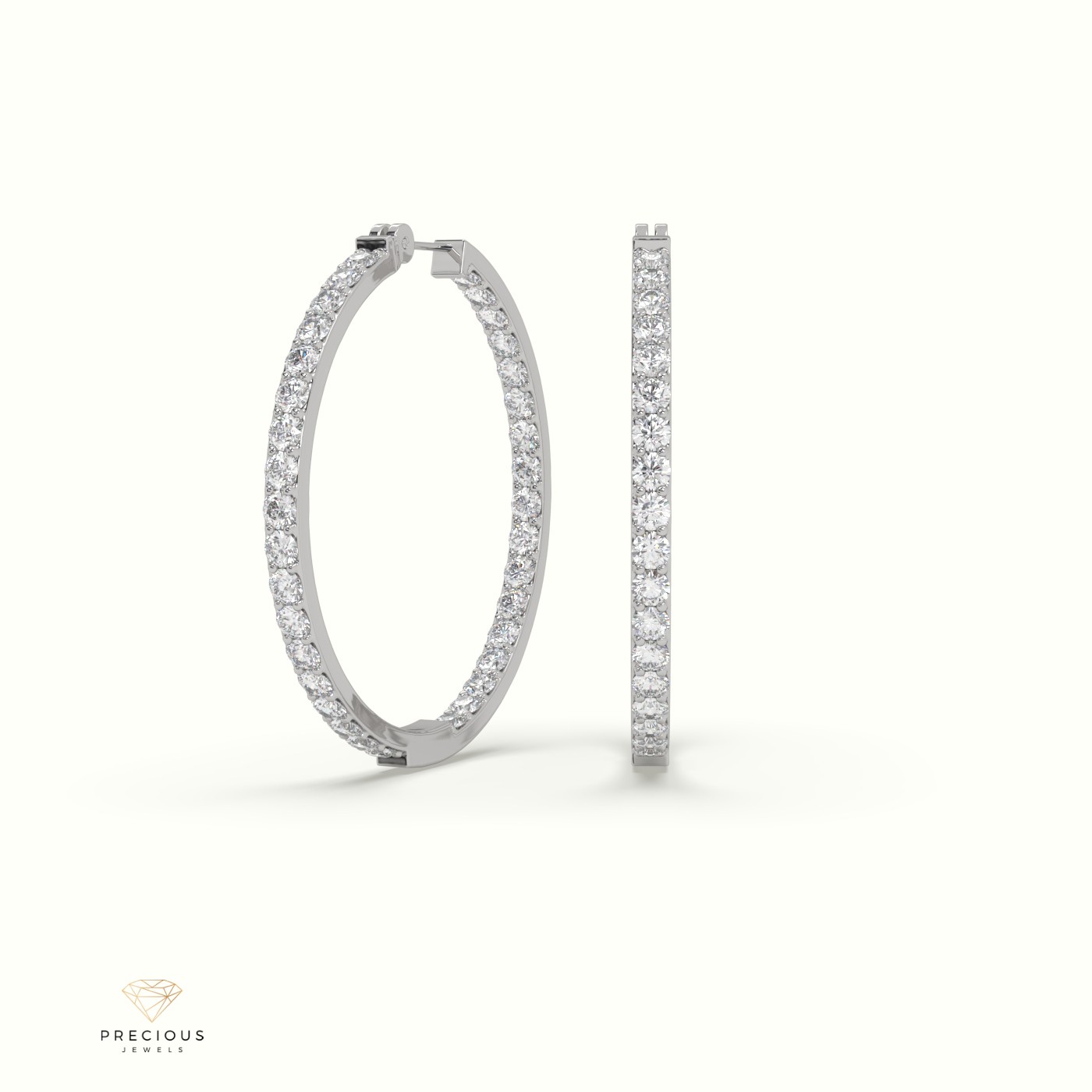 18k white gold inside/outside skinny diamond hoop earrings