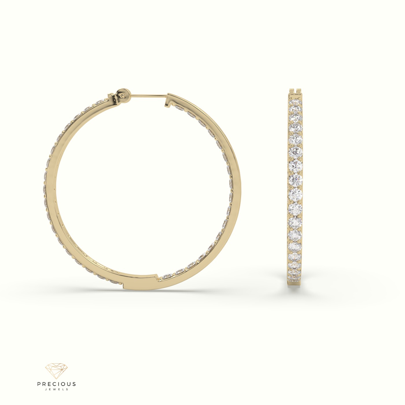 18k yellow gold inside/outside skinny diamond hoop earrings Photos & images