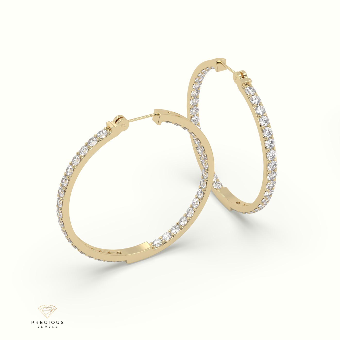 18k yellow gold inside/outside skinny diamond hoop earrings Photos & images