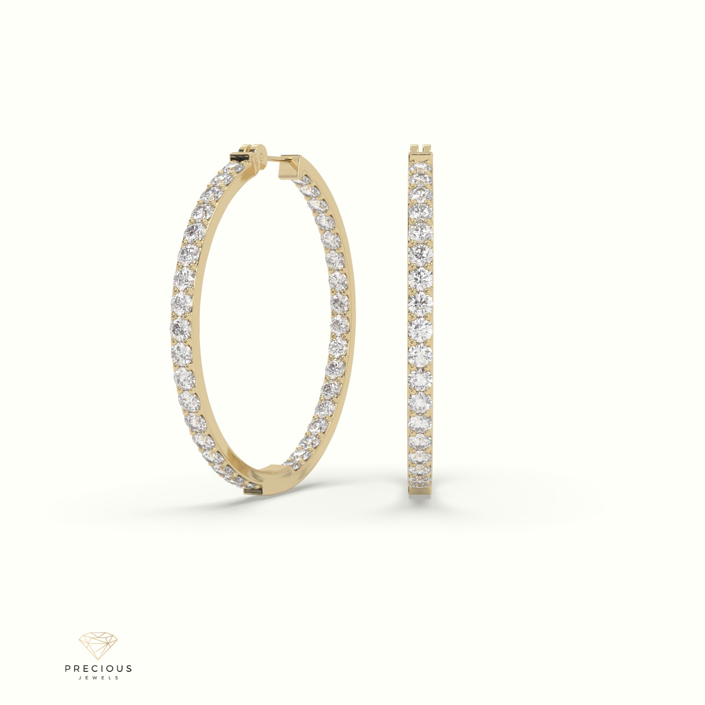 18k yellow gold inside/outside skinny diamond hoop earrings