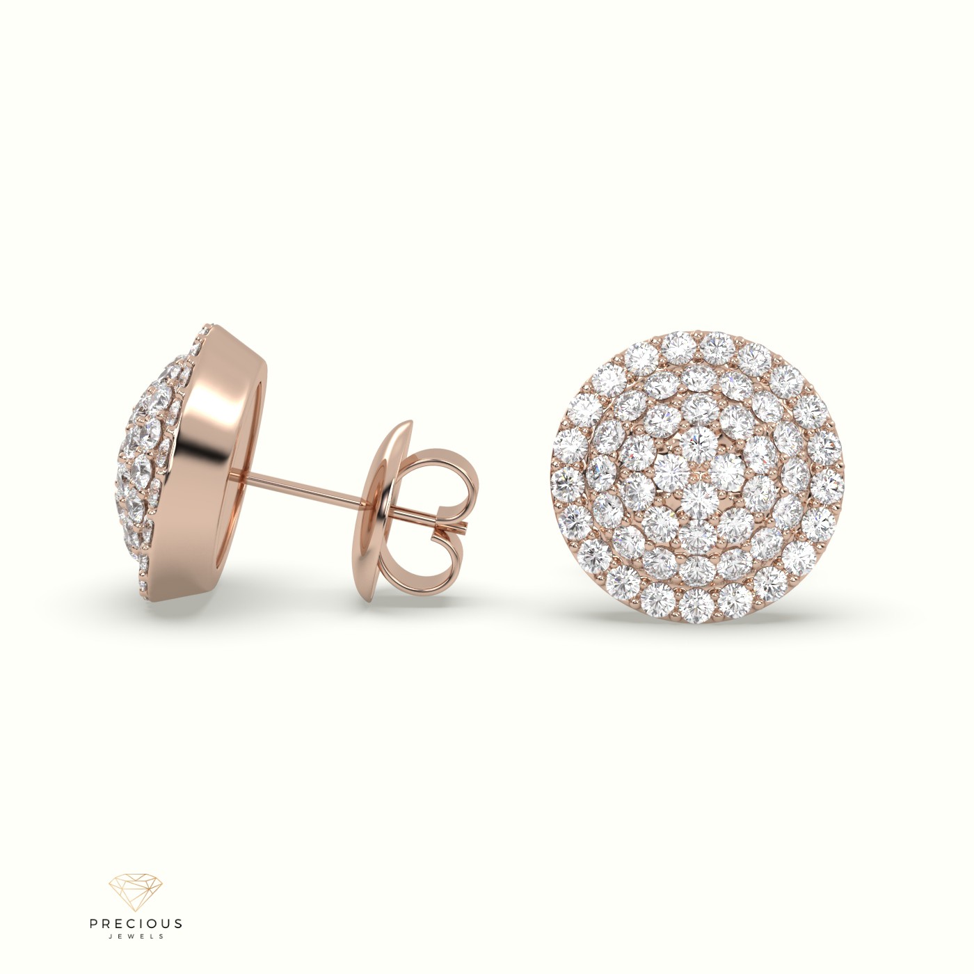 18k rose gold pave circle cluster diamond earring Photos & images