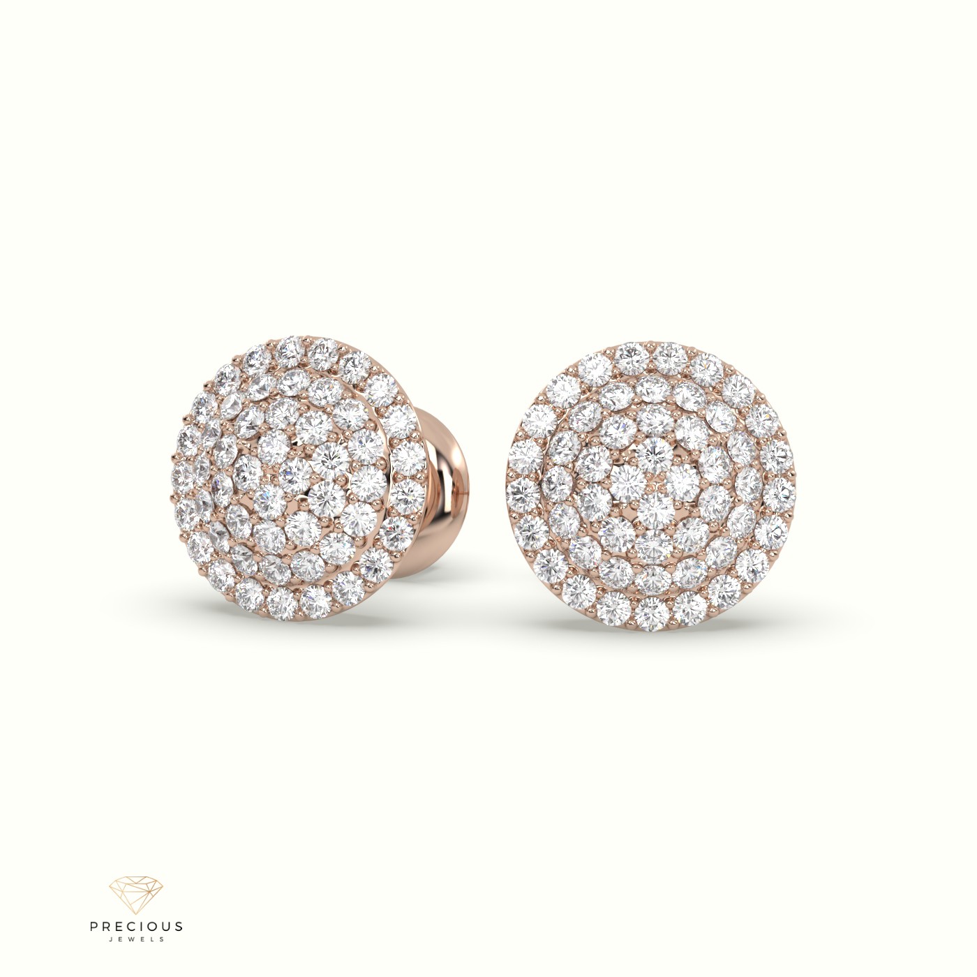 18k rose gold pave circle cluster diamond earring