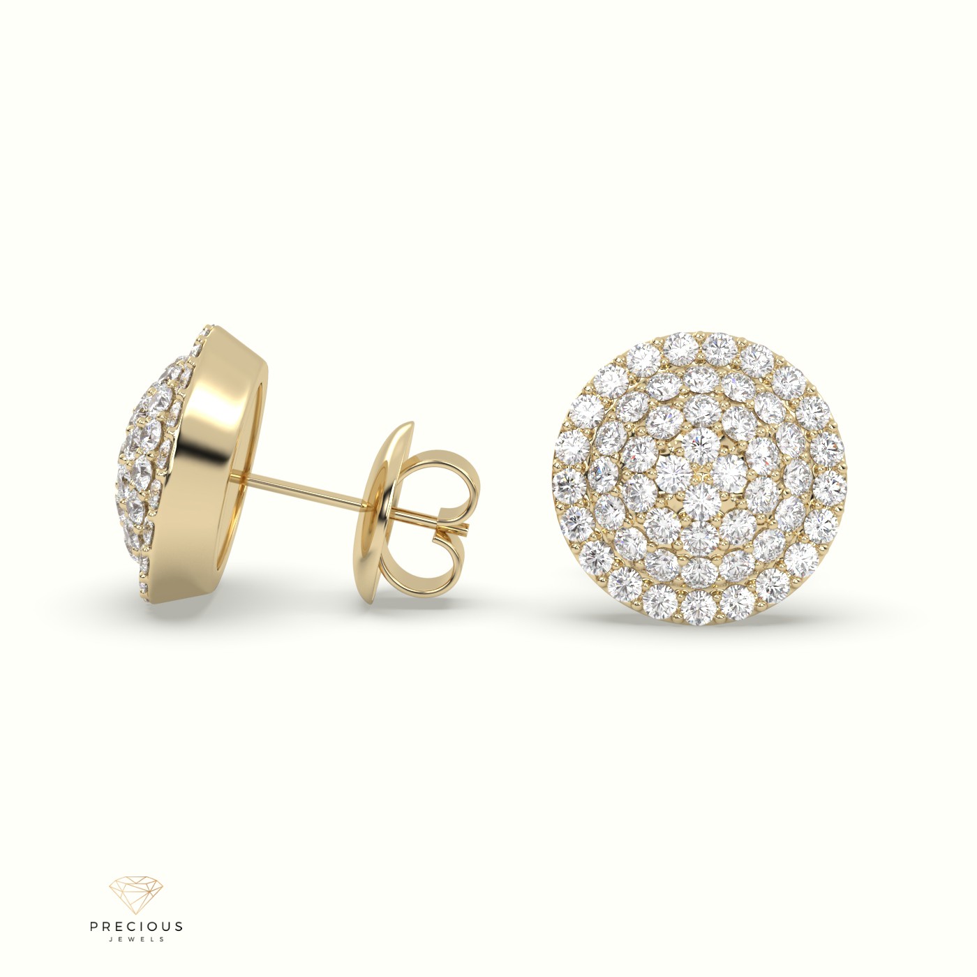 18k yellow gold pave circle cluster diamond earring Photos & images