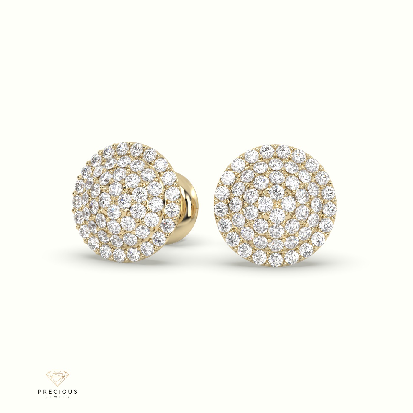 18k yellow gold pave circle cluster diamond earring