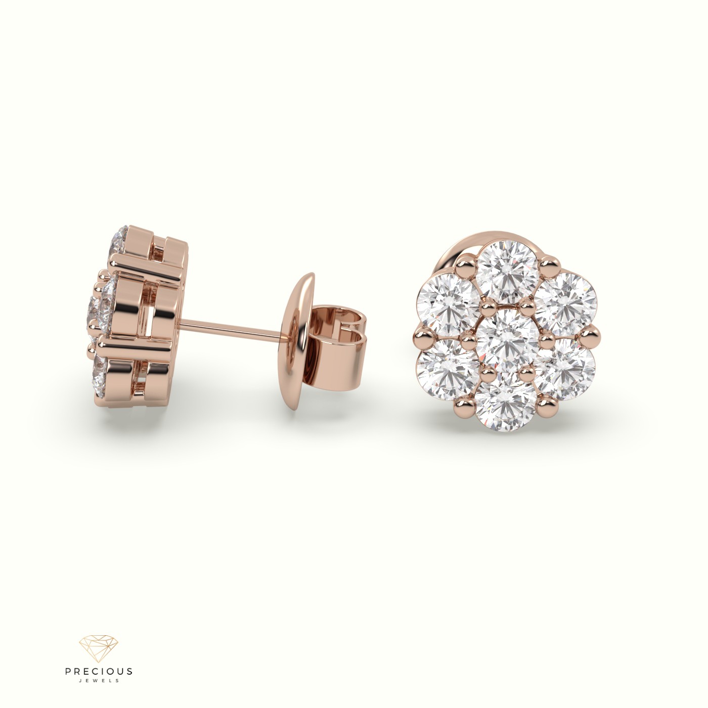 18k rose gold flower cluster diamond stud earrings Photos & images