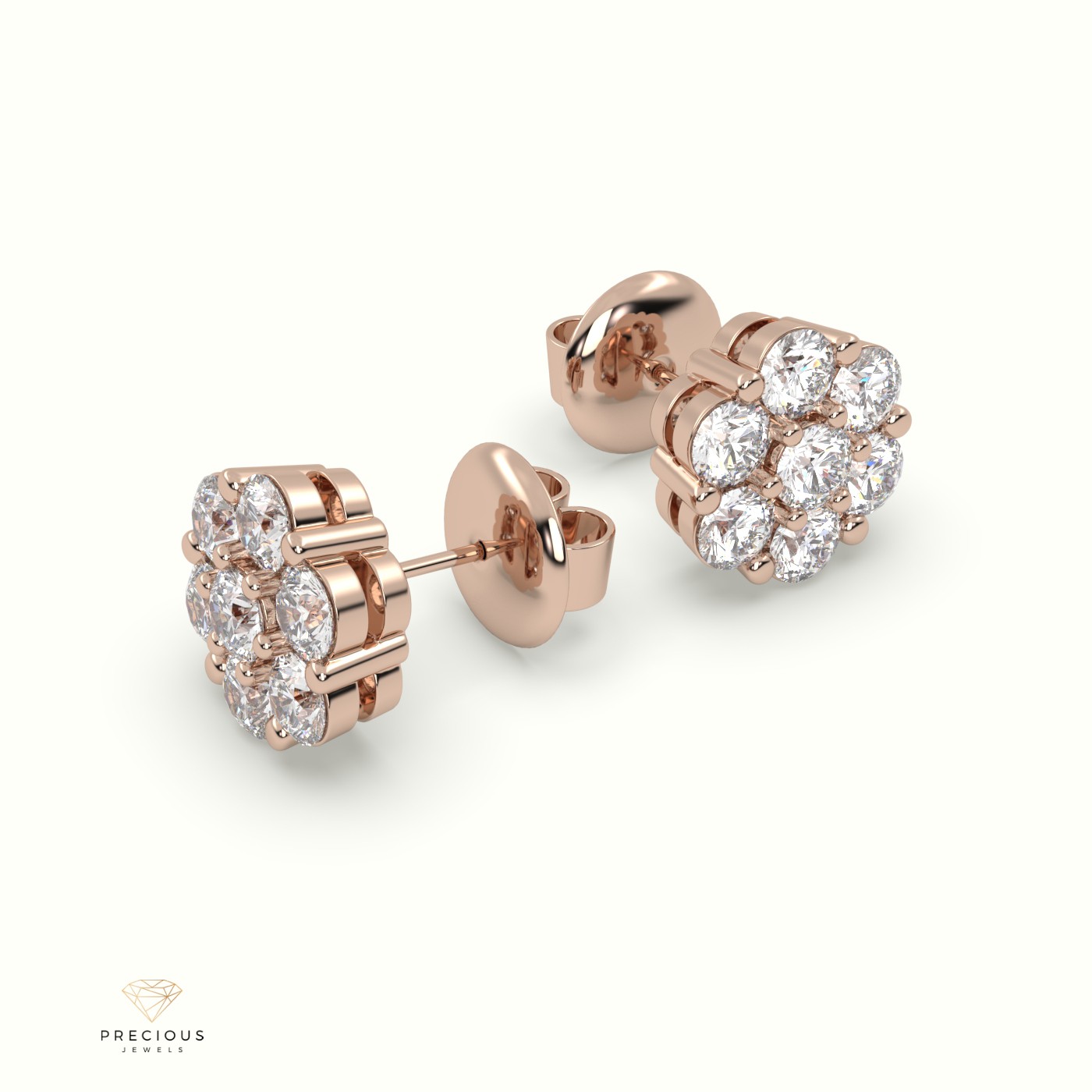 18k rose gold flower cluster diamond stud earrings Photos & images