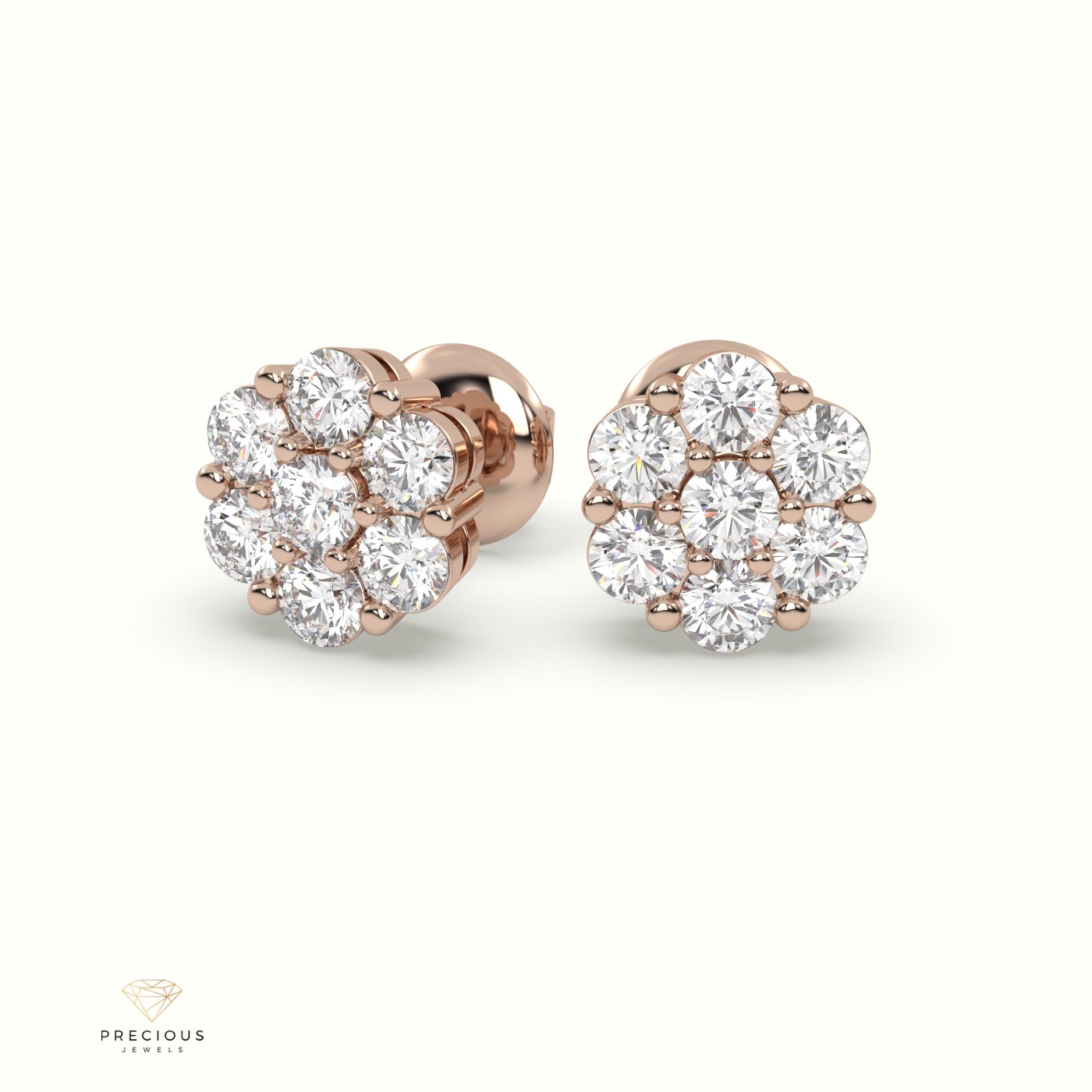 18k rose gold flower cluster diamond stud earrings