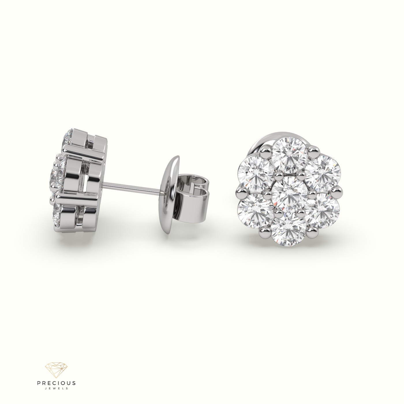 18k white gold flower cluster diamond stud earrings Photos & images