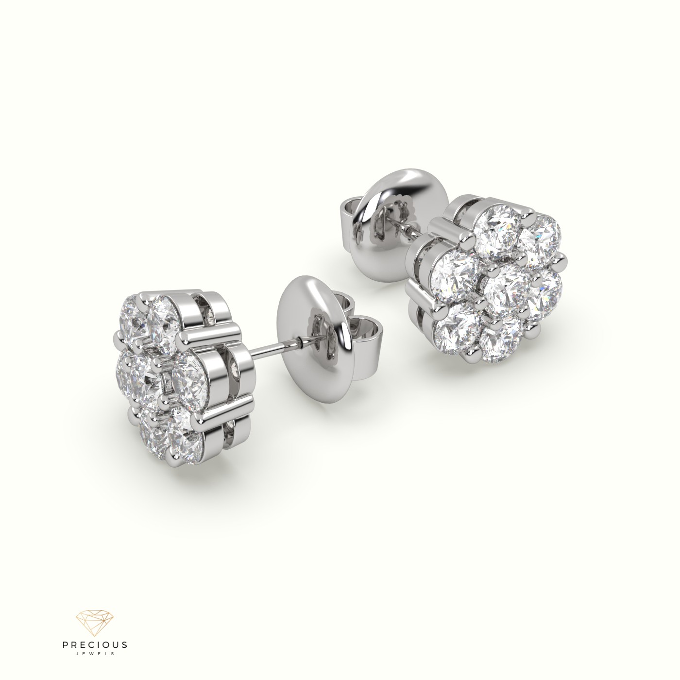 18k white gold flower cluster diamond stud earrings Photos & images