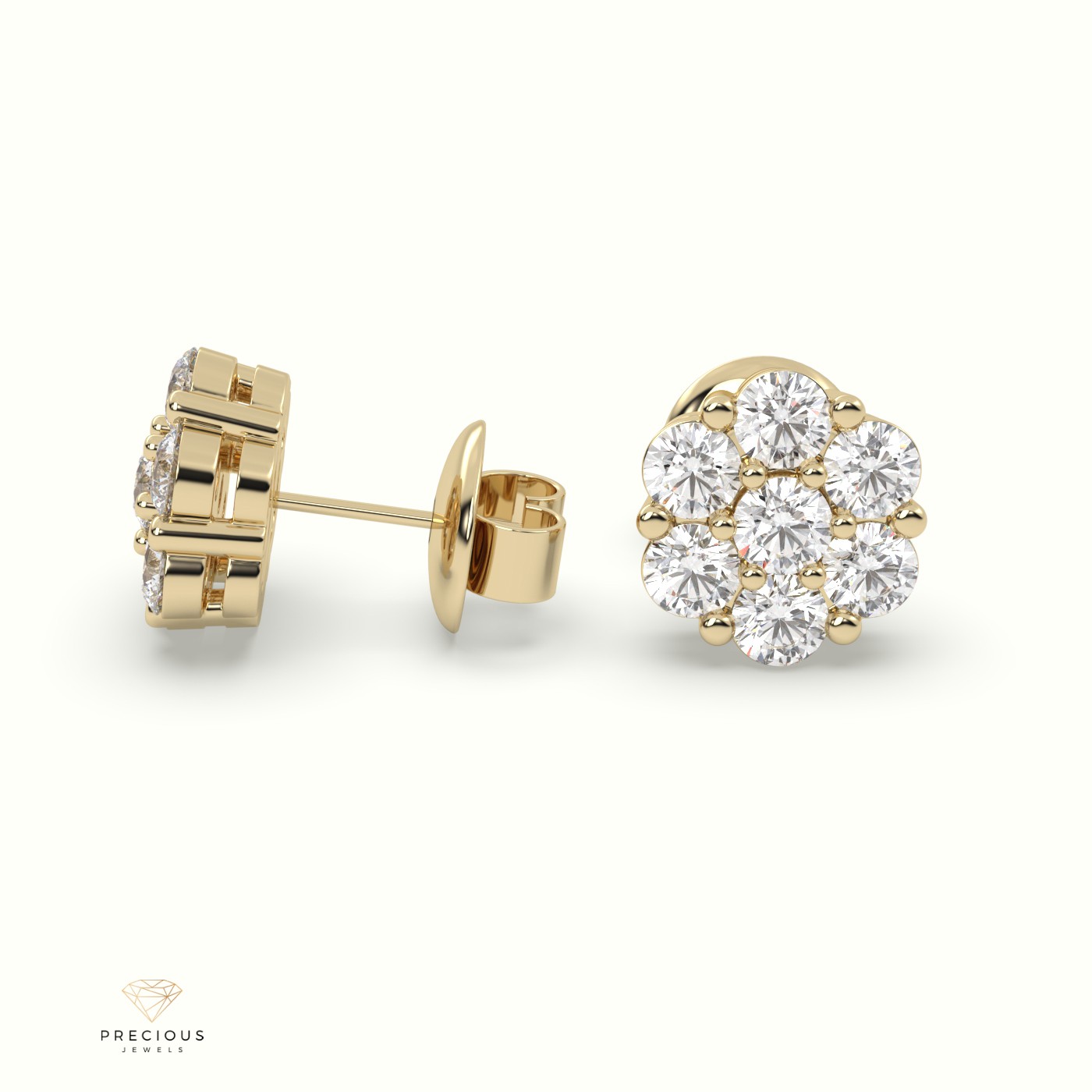 18k yellow gold flower cluster diamond stud earrings Photos & images