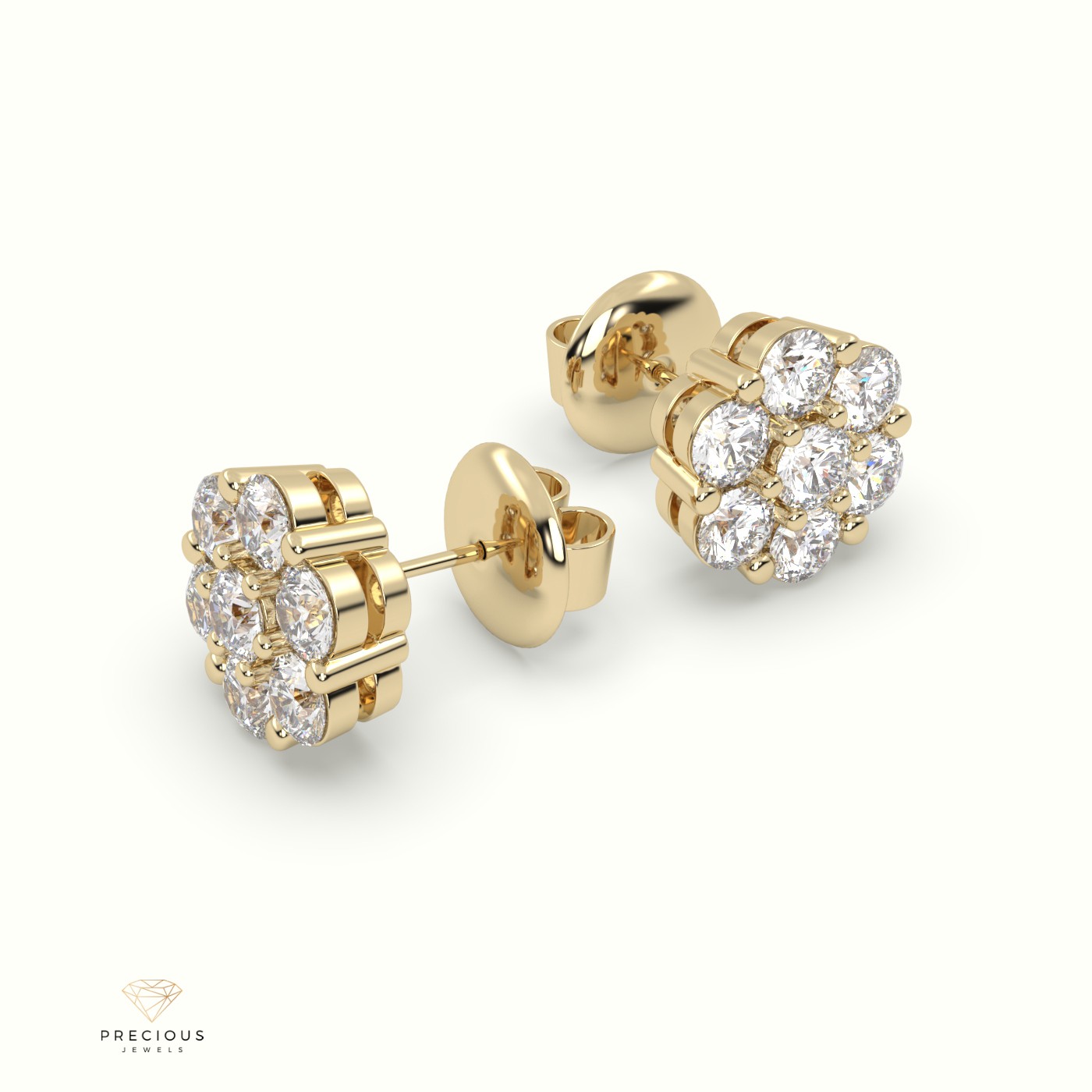 18k yellow gold flower cluster diamond stud earrings Photos & images