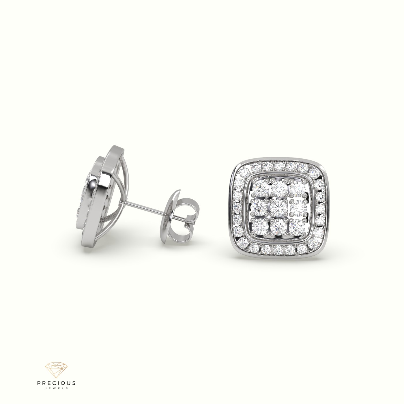 18k white gold square frame cluster diamond stud earrings Photos & images