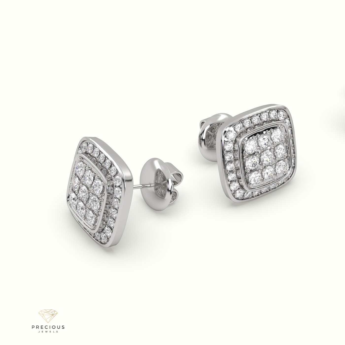 18k white gold square frame cluster diamond stud earrings Photos & images