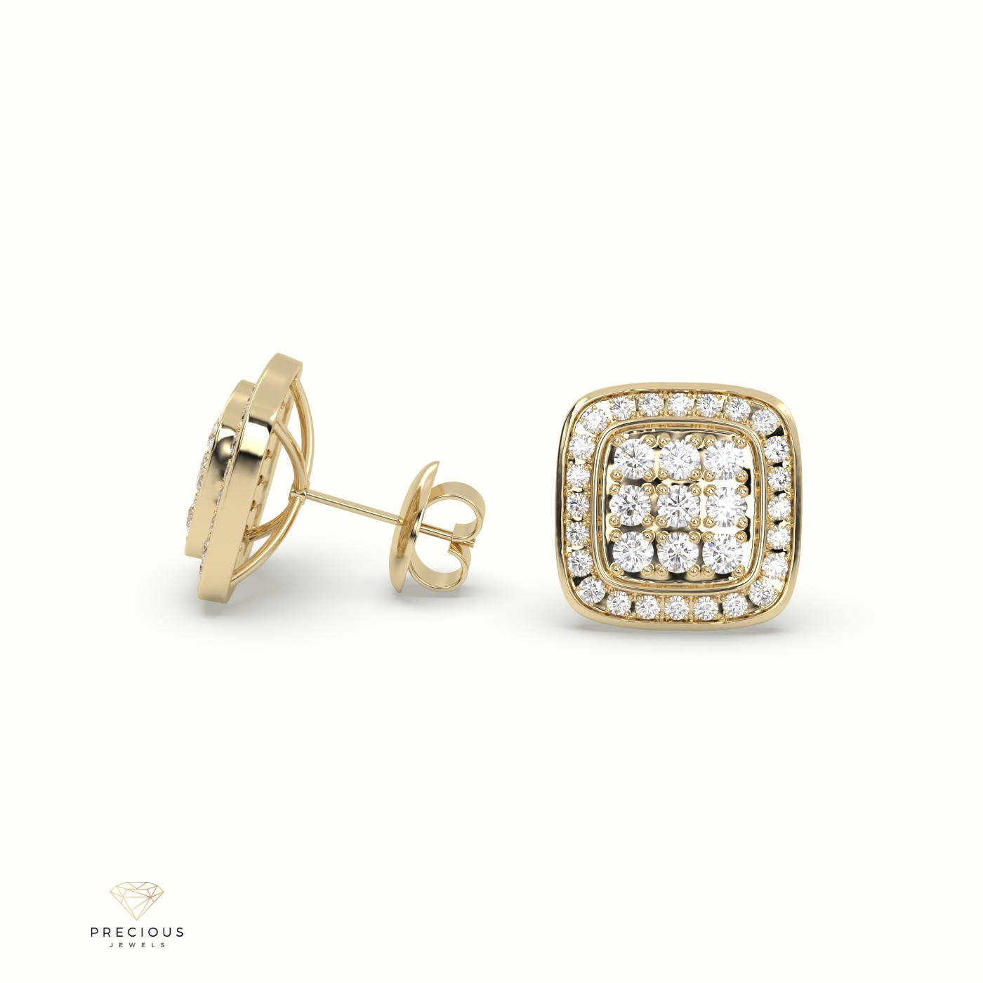 18k yellow gold square frame cluster diamond stud earrings Photos & images