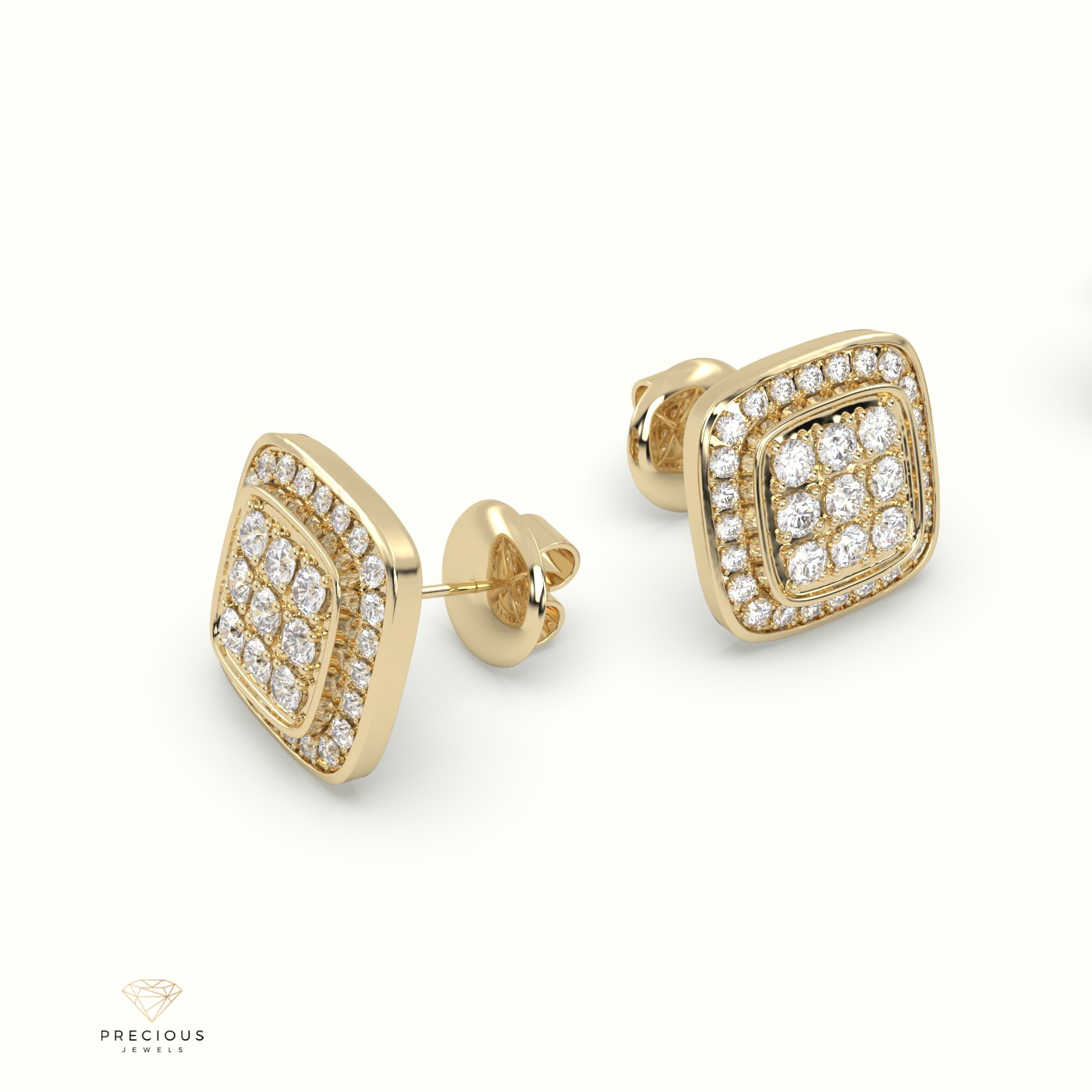 18k yellow gold square frame cluster diamond stud earrings Photos & images