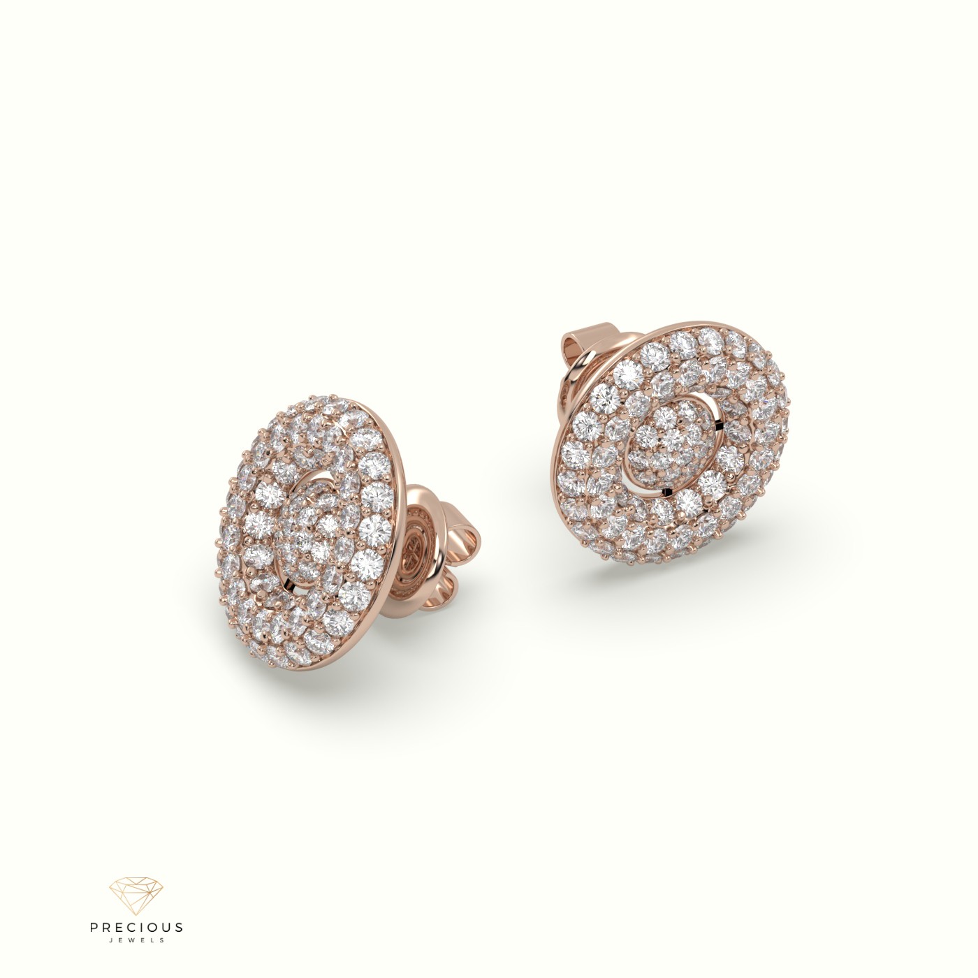 18k rose gold classic circle design pave set diamond earring Photos & images