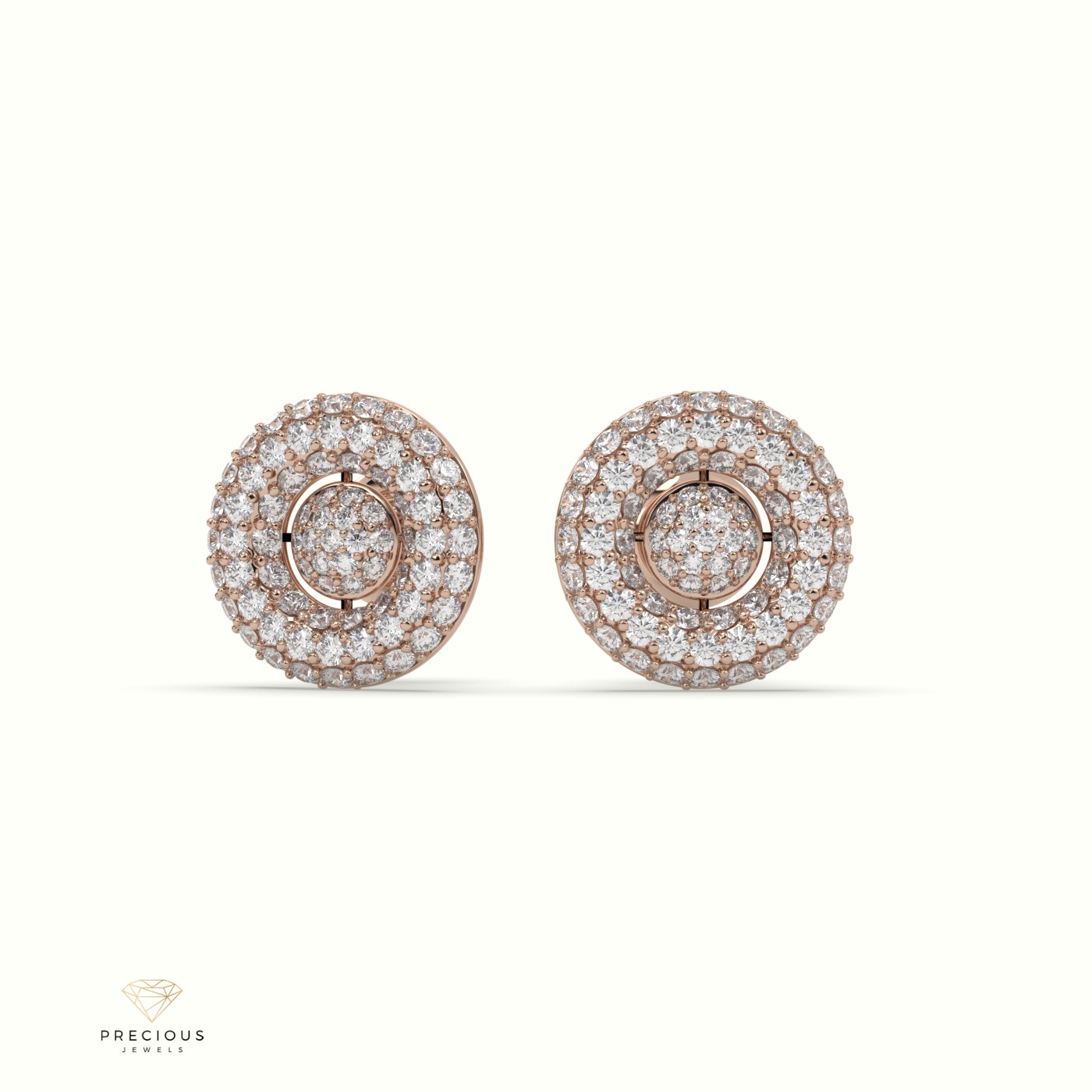 18k rose gold classic circle design pave set diamond earring