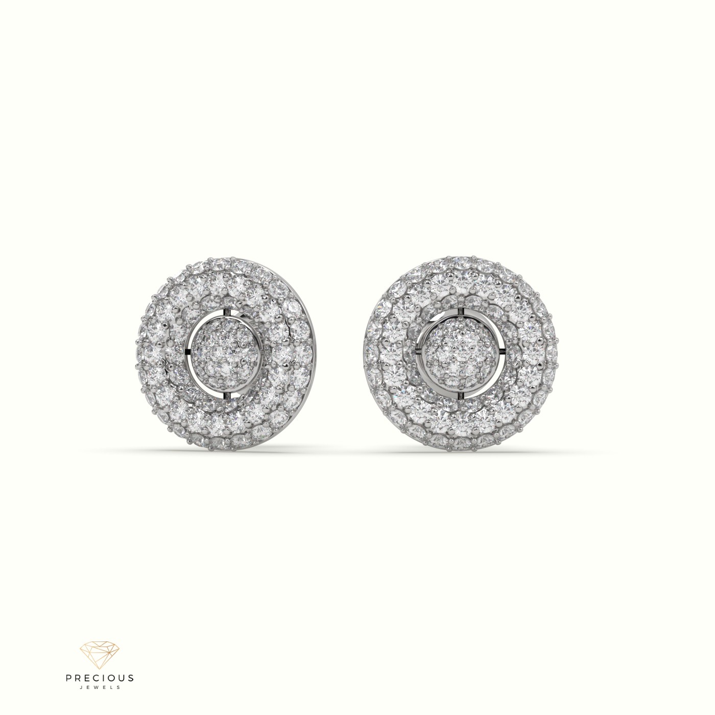 18k white gold classic circle design pave set diamond earring