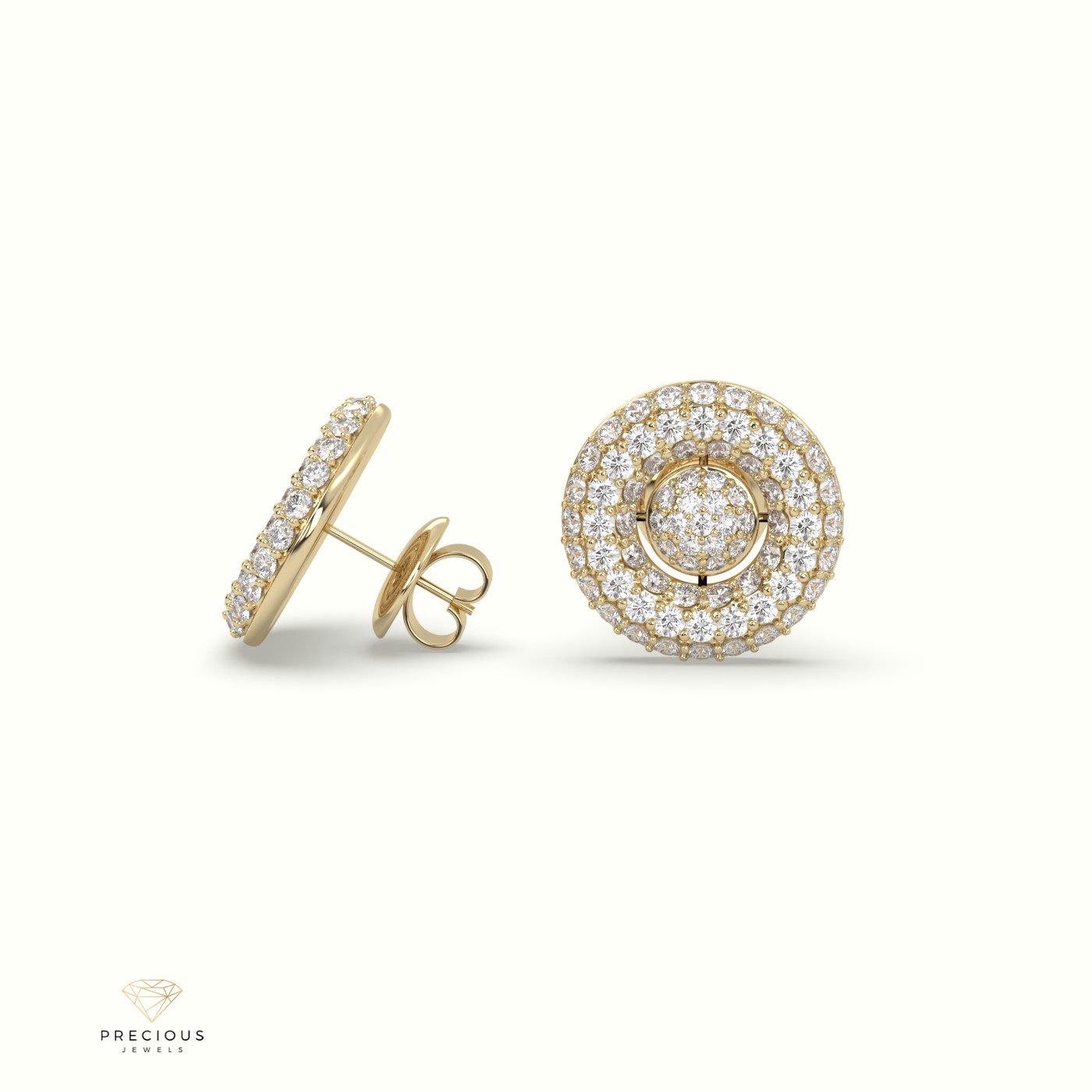 18k yellow gold classic circle design pave set diamond earring Photos & images