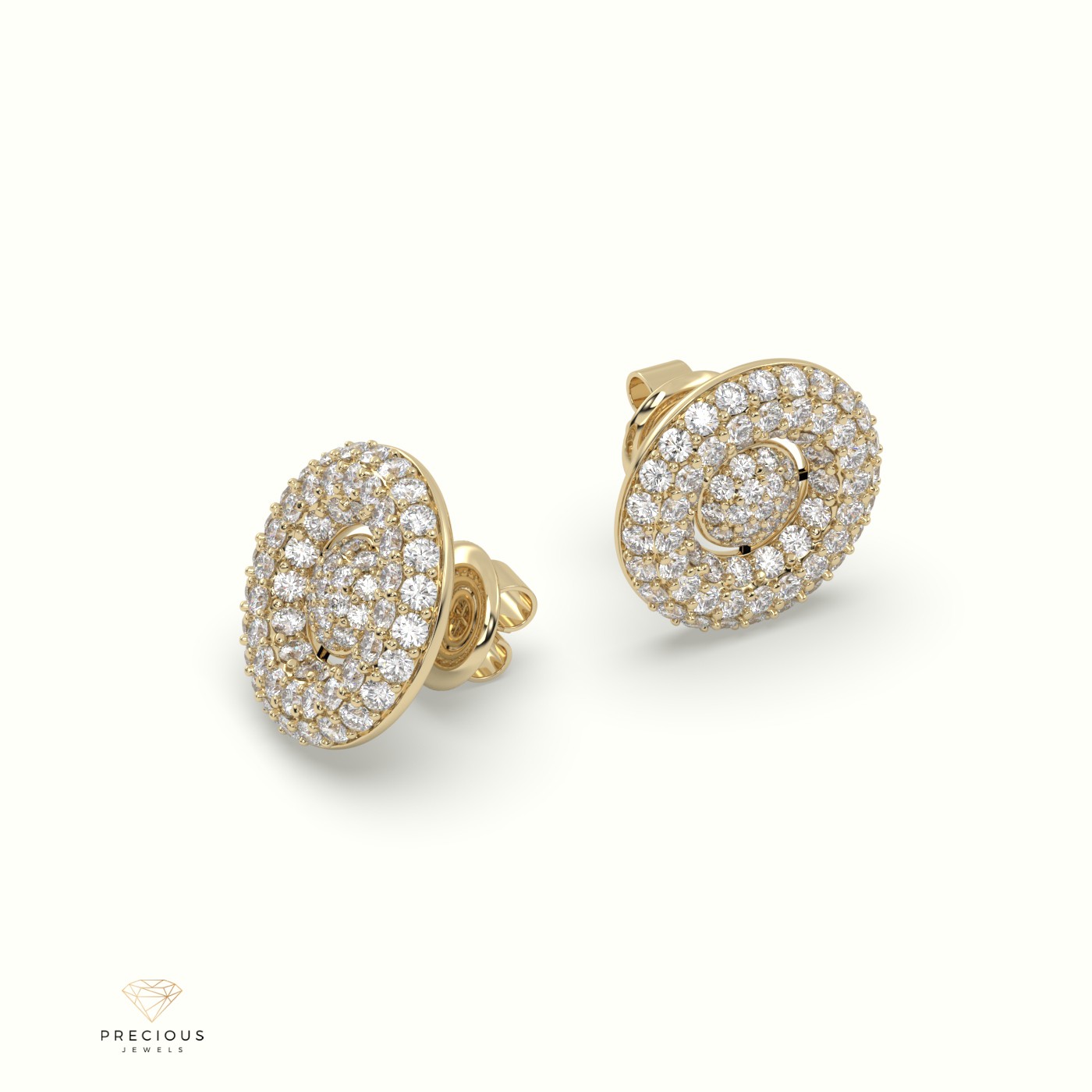 18k yellow gold classic circle design pave set diamond earring Photos & images