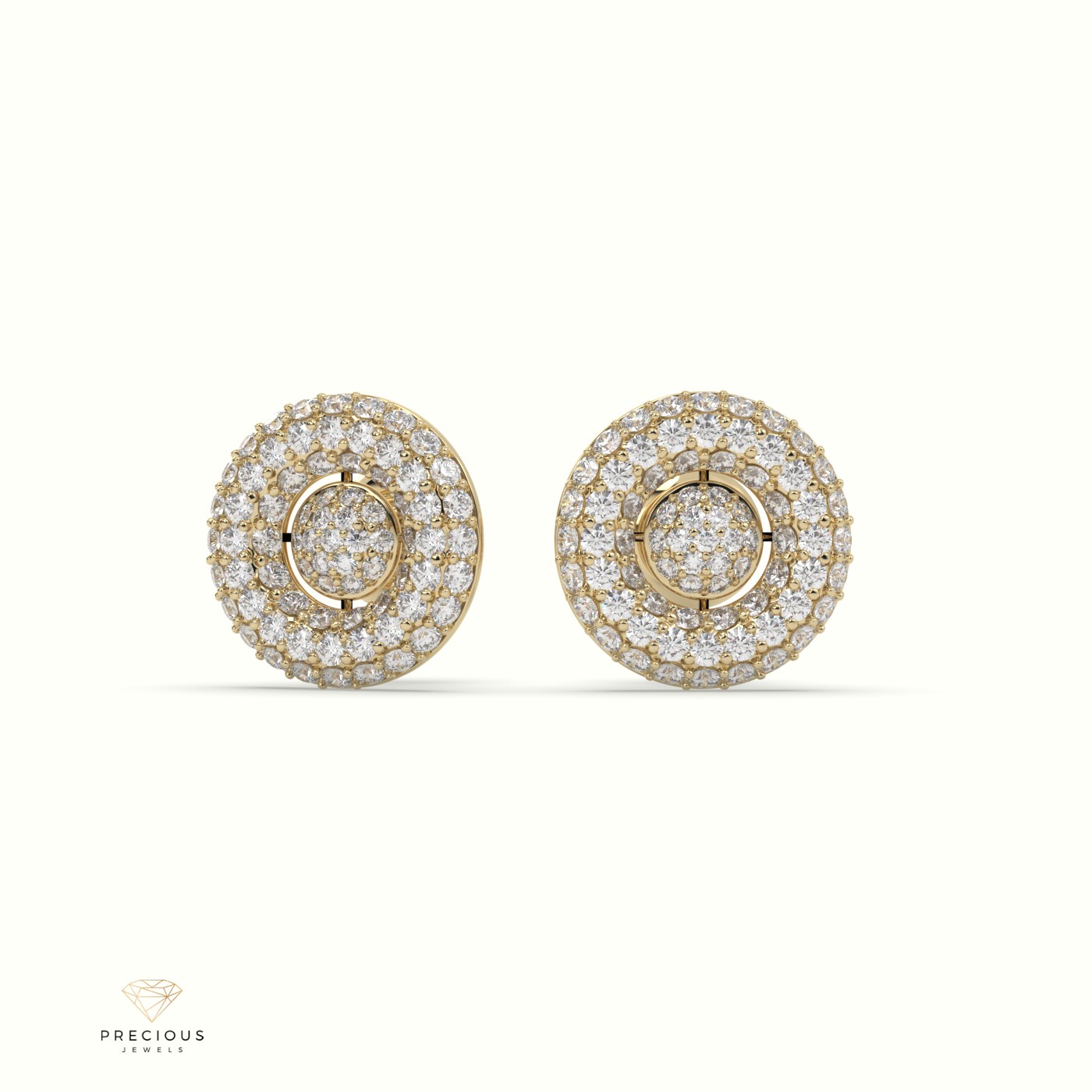 18k yellow gold classic circle design pave set diamond earring