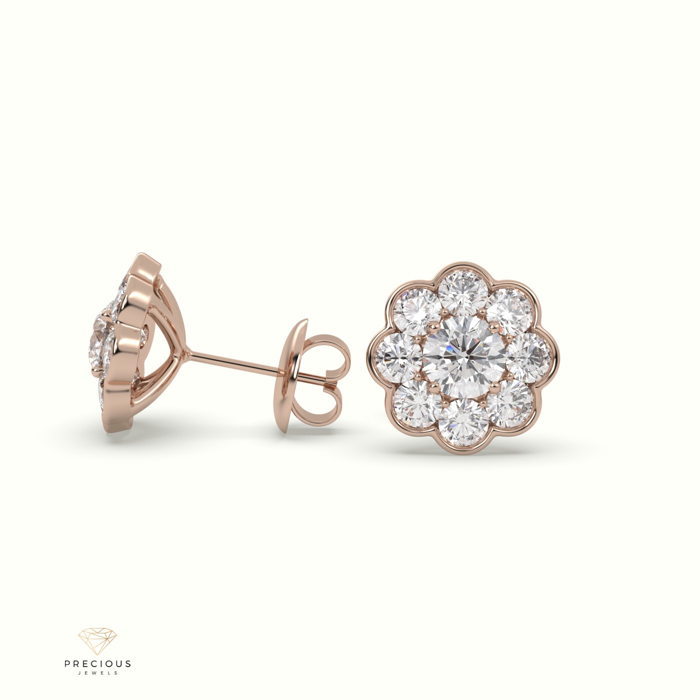 18k rose gold 4 prongs mesmerizing diamond floral cluster earrings Photos & images