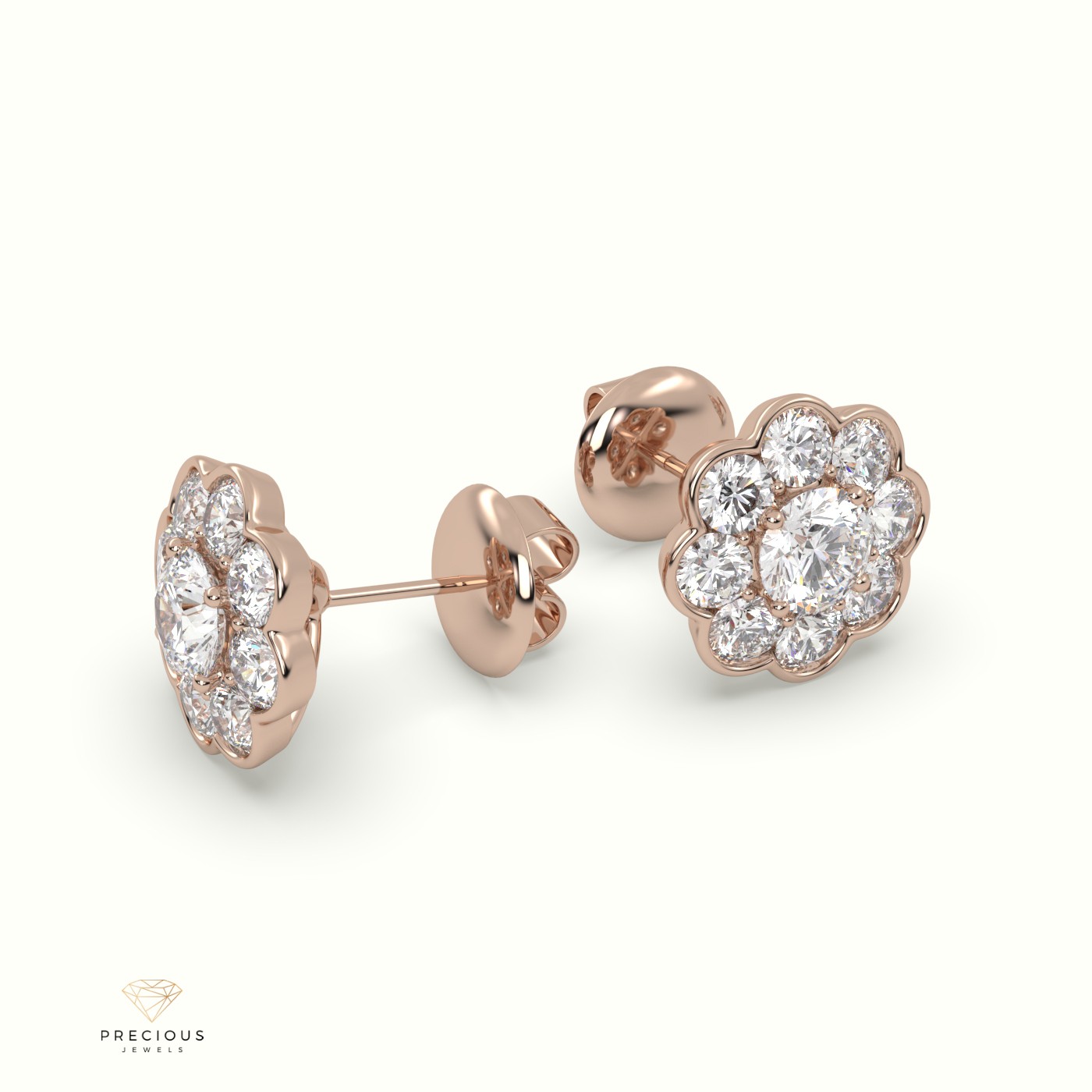 18k rose gold 4 prongs mesmerizing diamond floral cluster earrings Photos & images