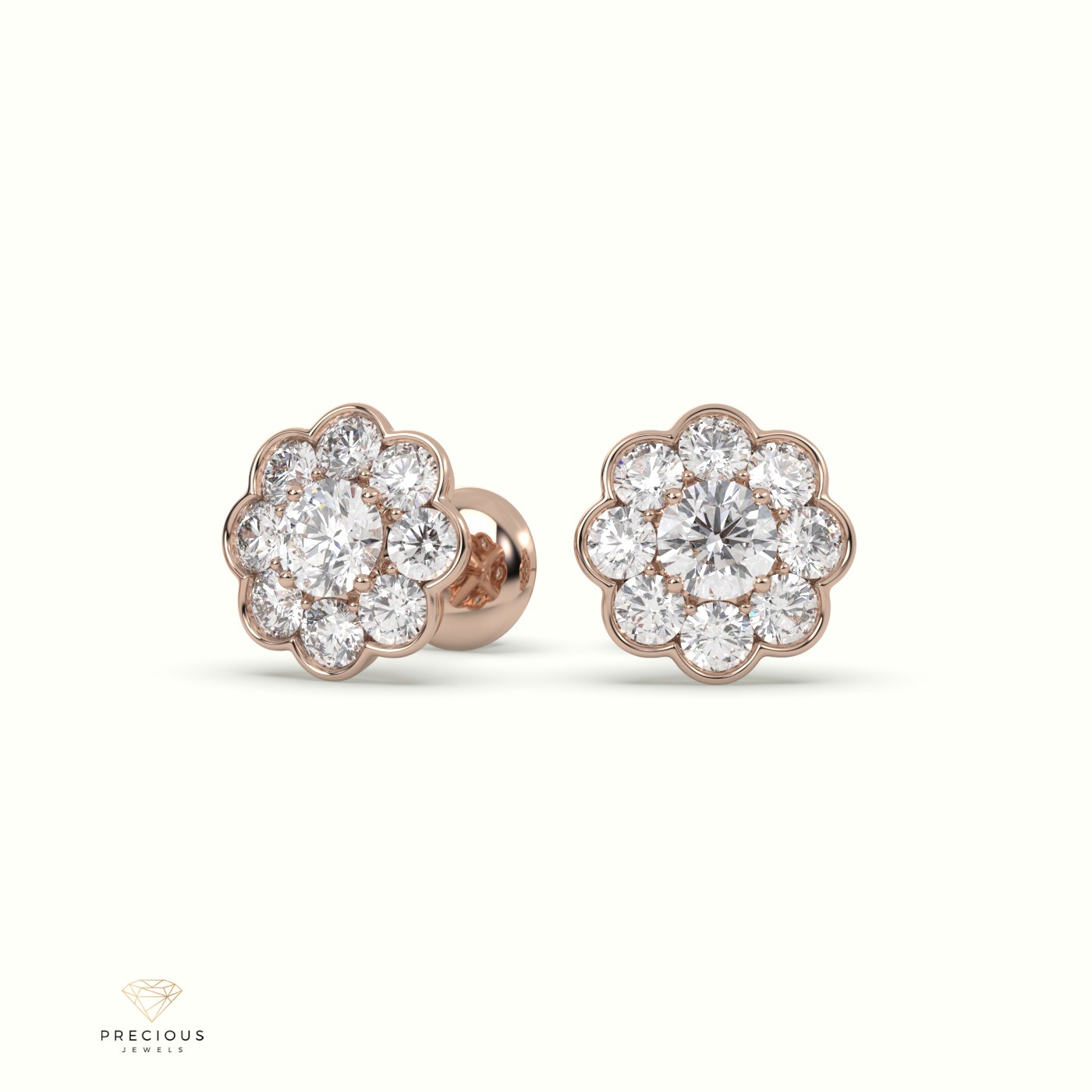 18k rose gold 4 prongs mesmerizing diamond floral cluster earrings