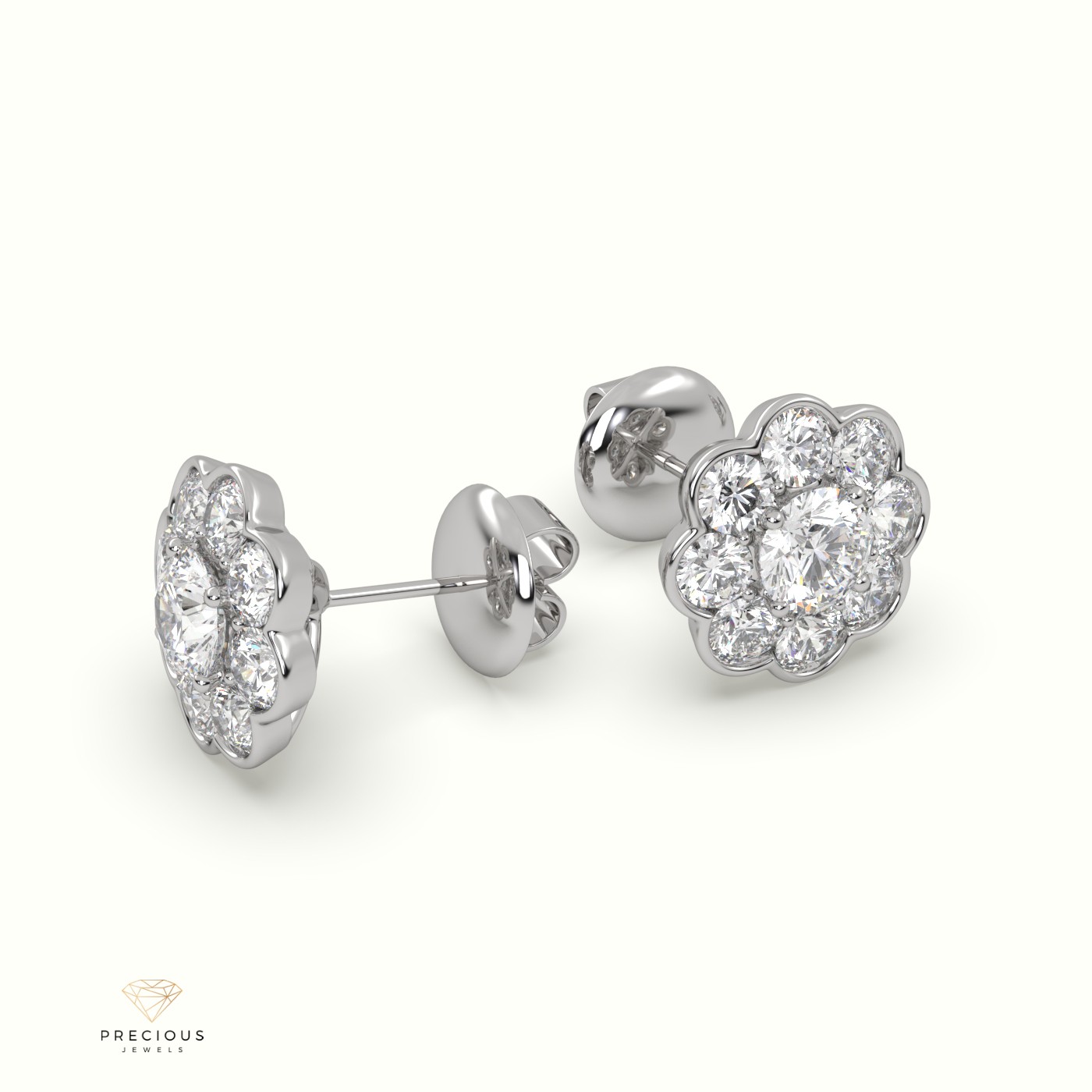 18k white gold 4 prongs mesmerizing diamond floral cluster earrings Photos & images