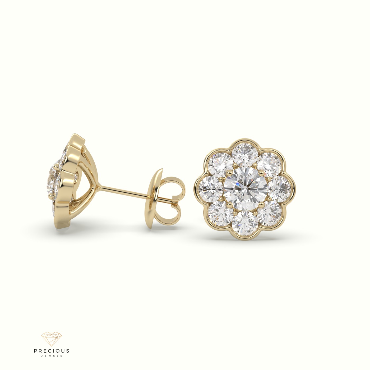 18k yellow gold 4 prongs mesmerizing diamond floral cluster earrings Photos & images