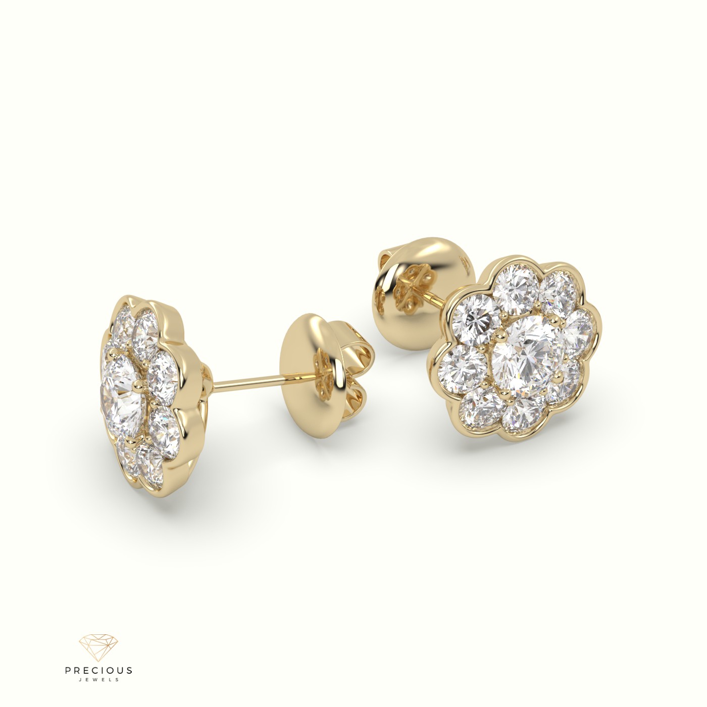 18k yellow gold 4 prongs mesmerizing diamond floral cluster earrings Photos & images