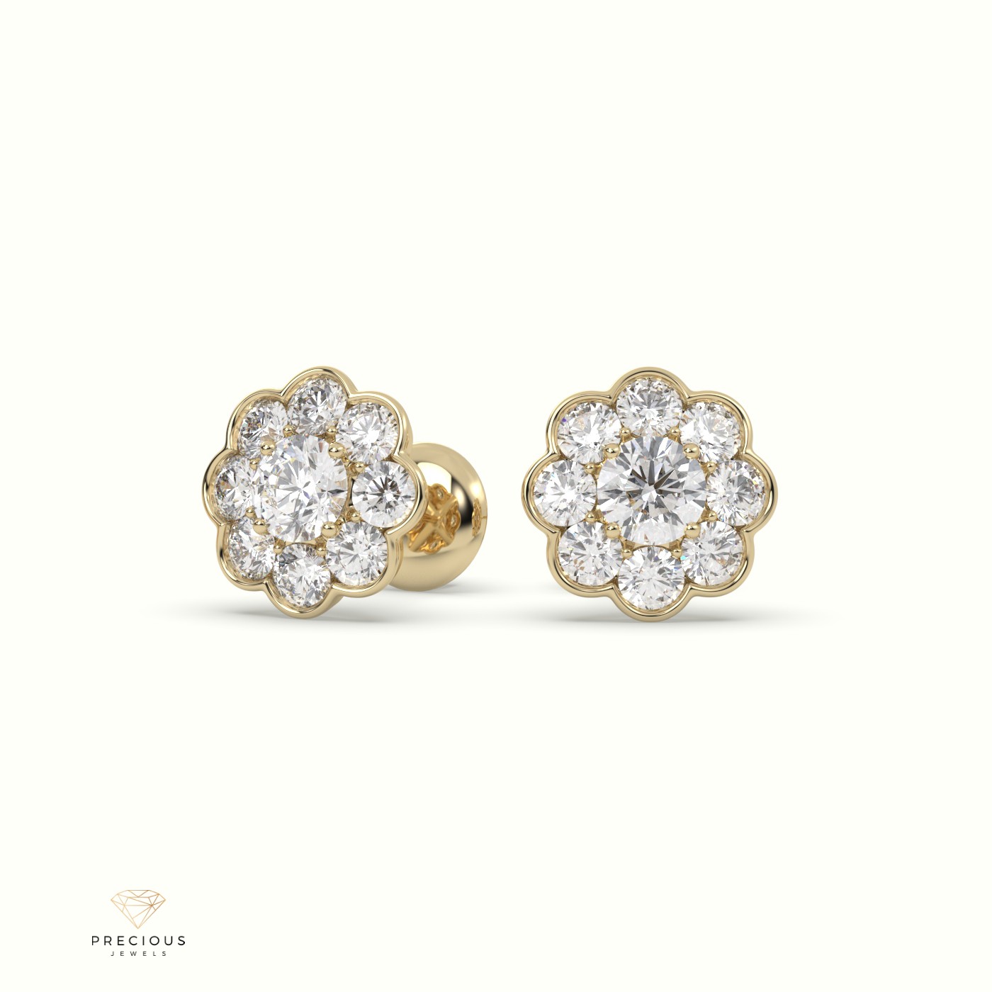 18k yellow gold 4 prongs mesmerizing diamond floral cluster earrings