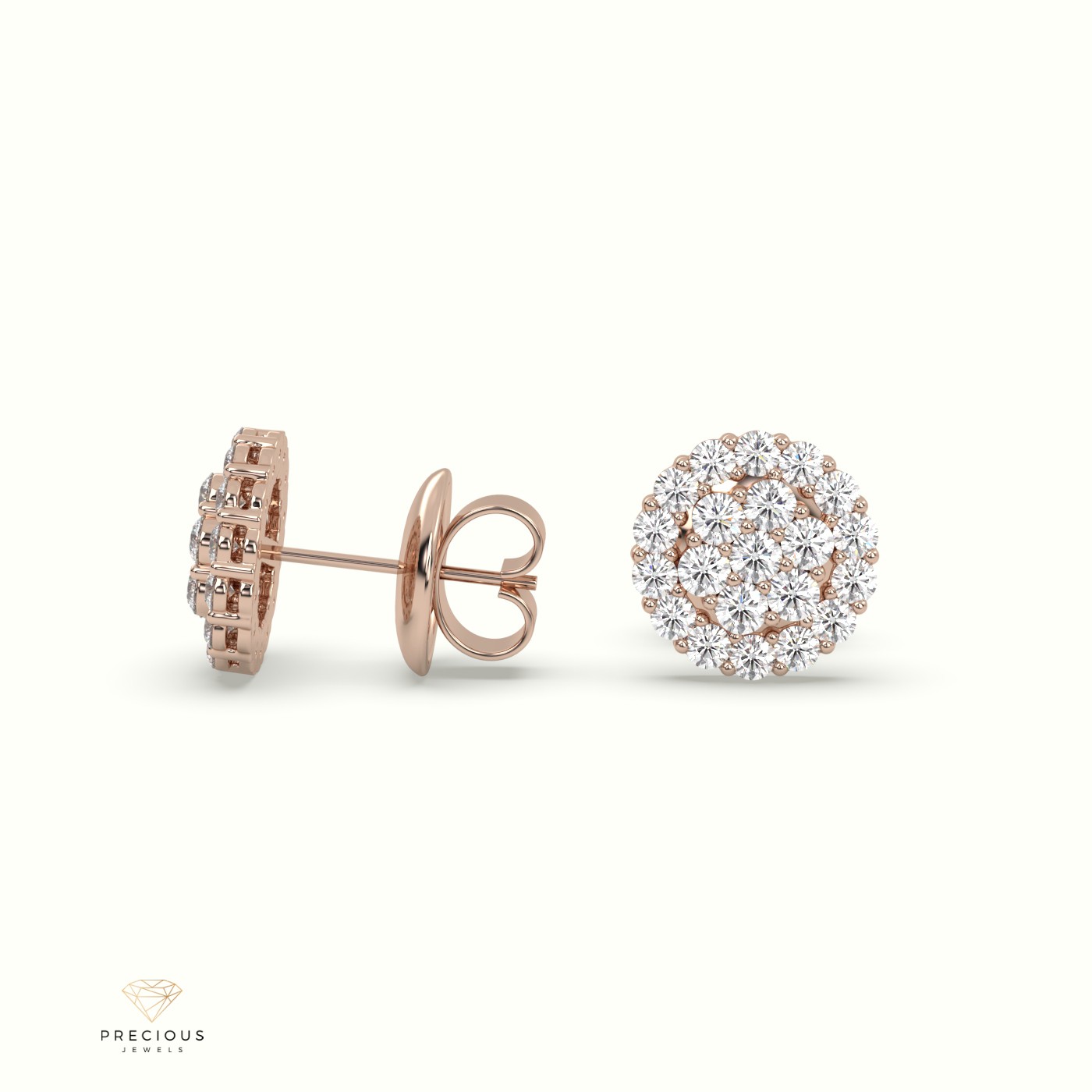 18k rose gold  round cluster halo earrings Photos & images