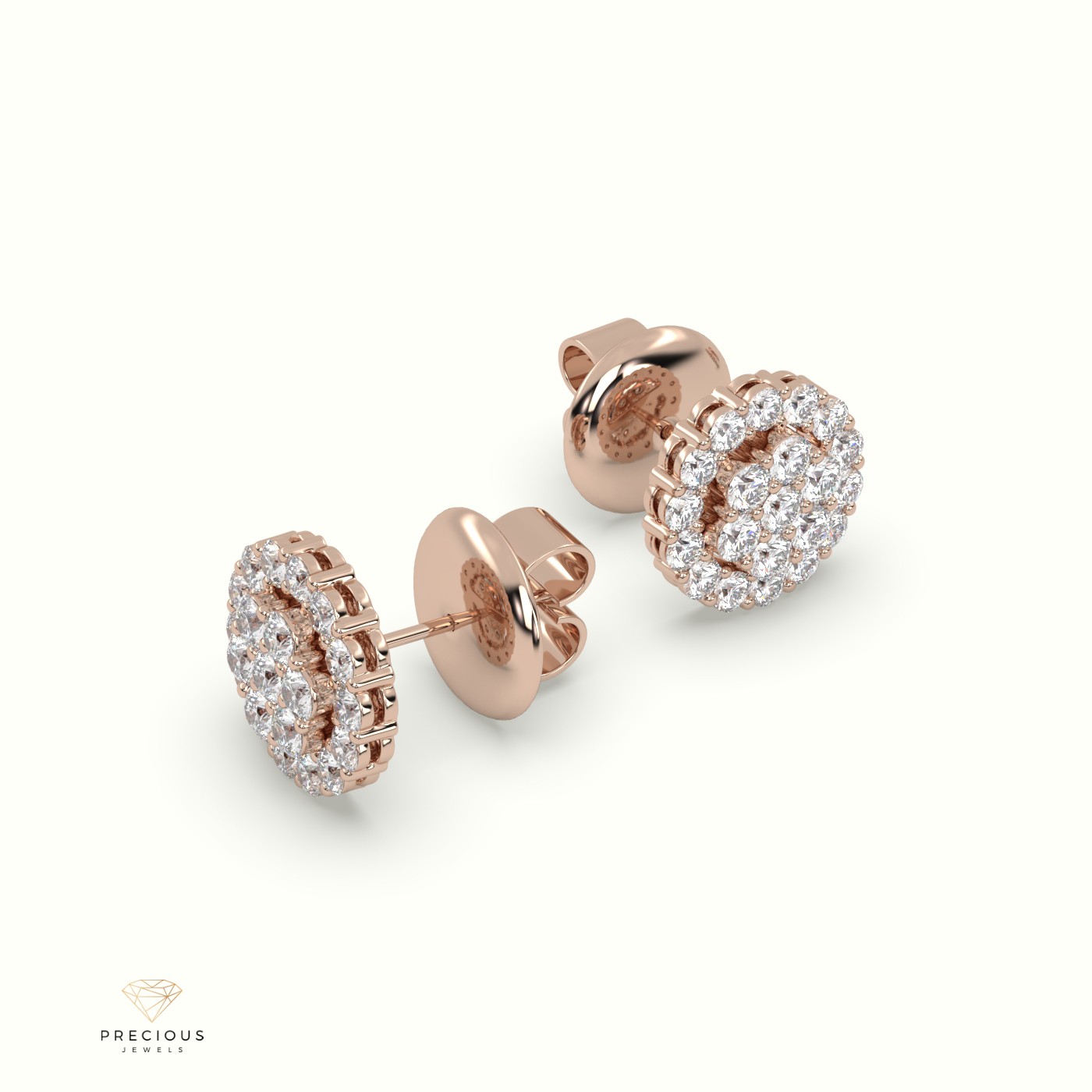 18k rose gold  round cluster halo earrings Photos & images