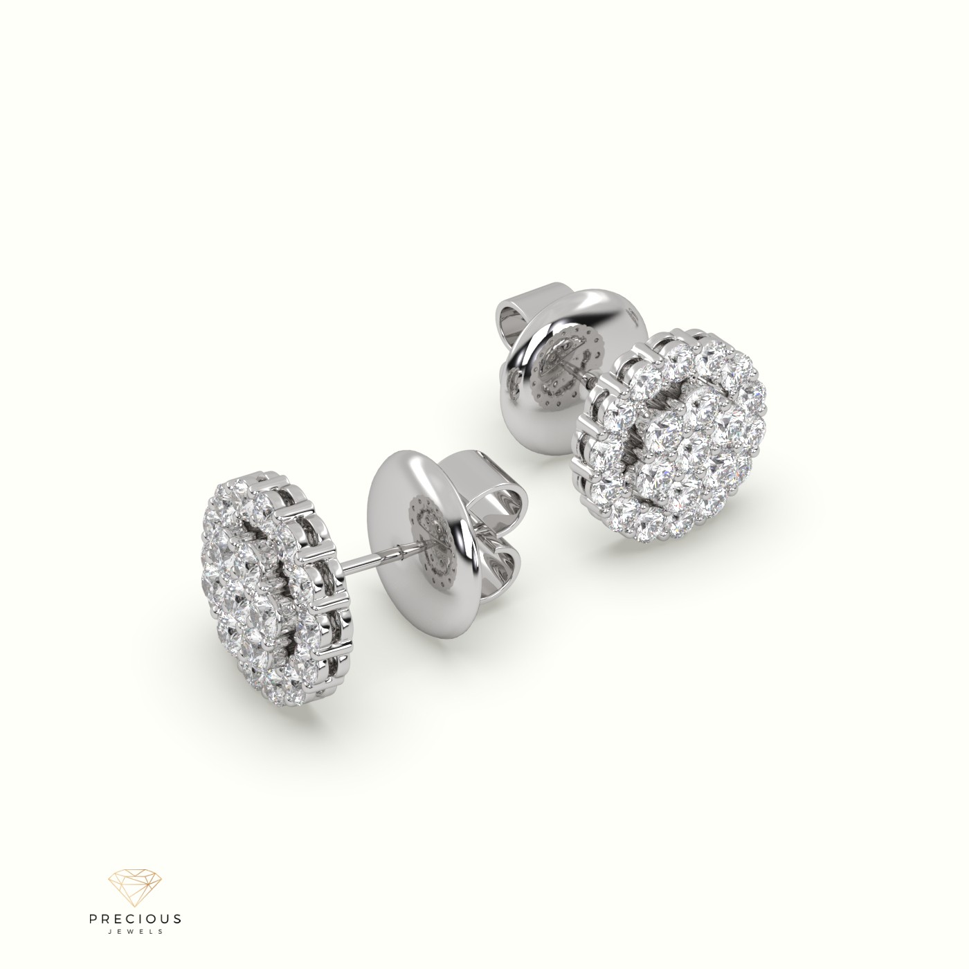 18k white gold  round cluster halo earrings Photos & images