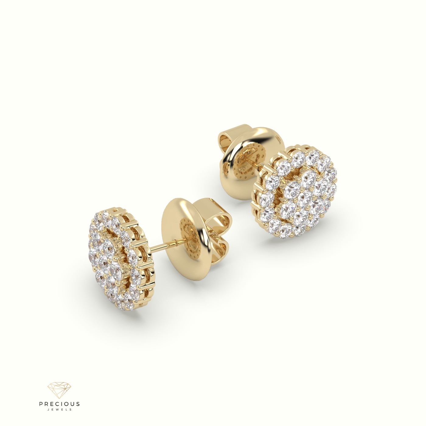 18k yellow gold  round cluster halo earrings Photos & images