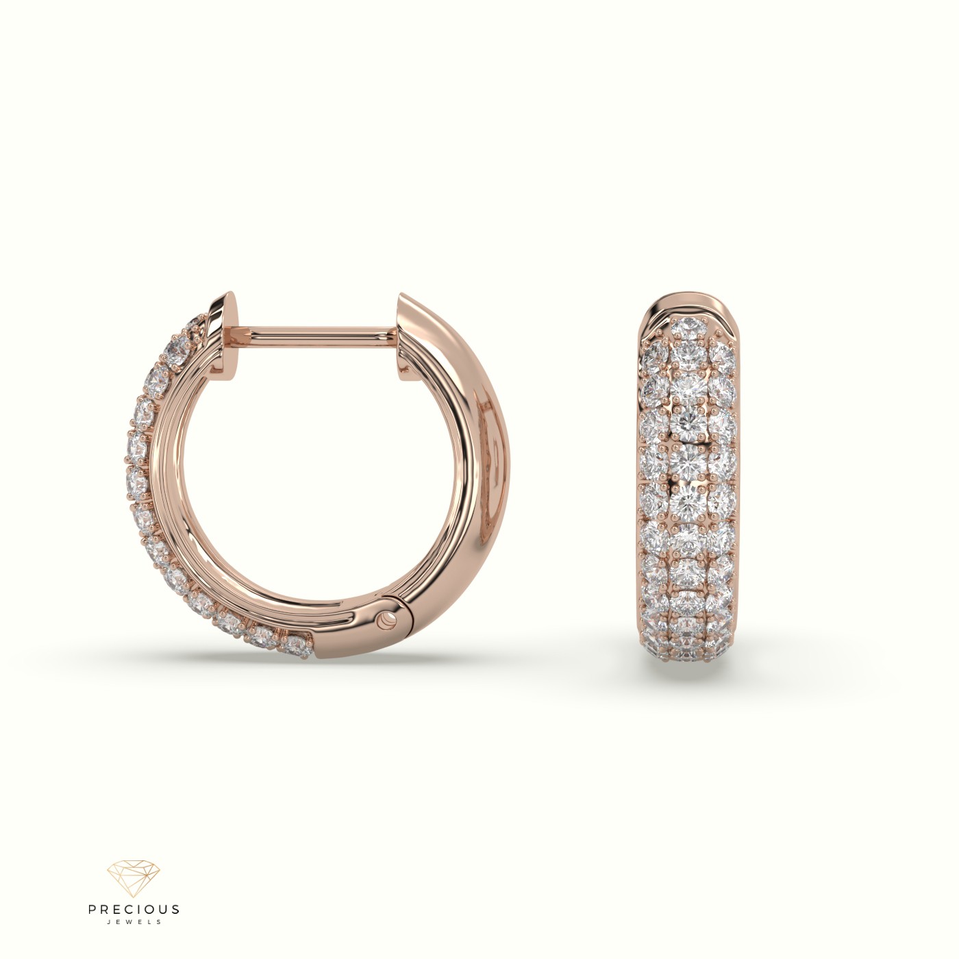 18k rose gold petite triple row diamond huggie earrings. Photos & images