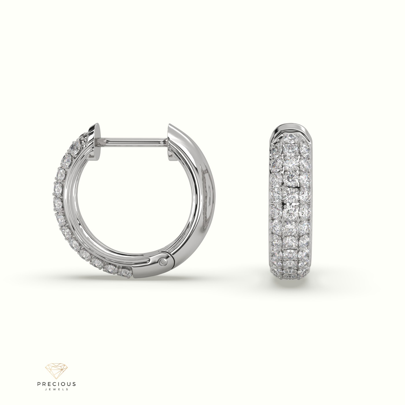 18k white gold petite triple row diamond huggie earrings. Photos & images