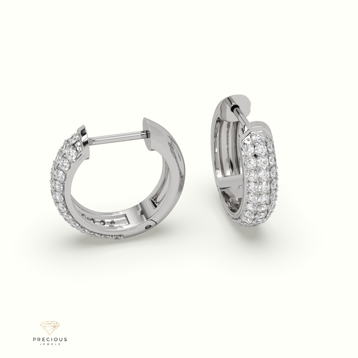 18k white gold petite triple row diamond huggie earrings. Photos & images