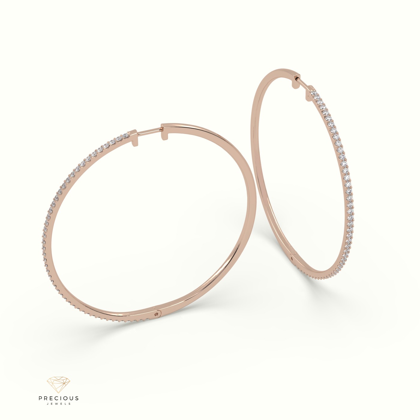 18k rose gold large hoop diamond earring Photos & images