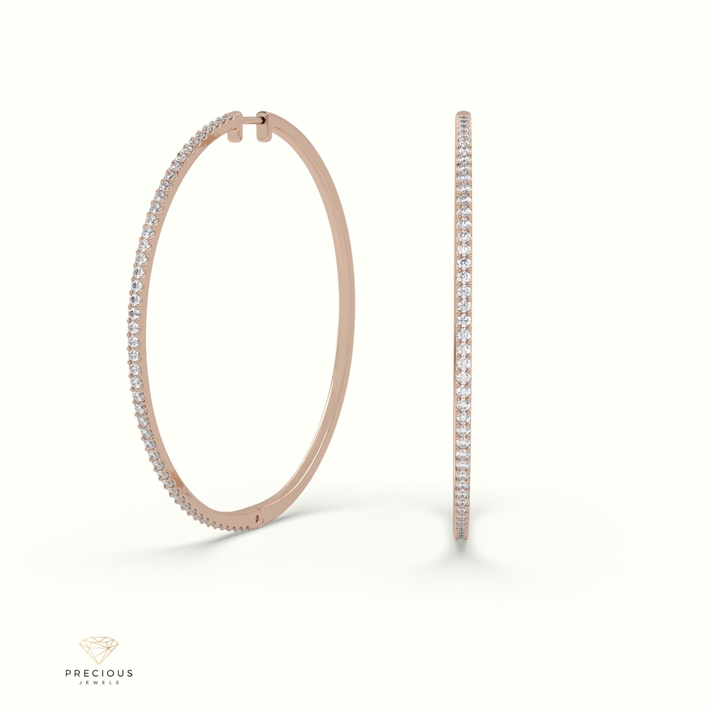 18k rose gold large hoop diamond earring