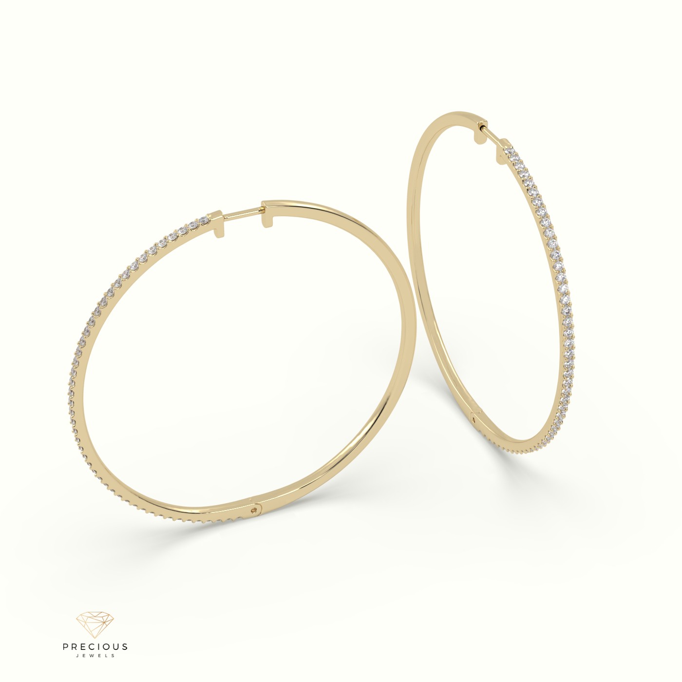 18k yellow gold large hoop diamond earring Photos & images