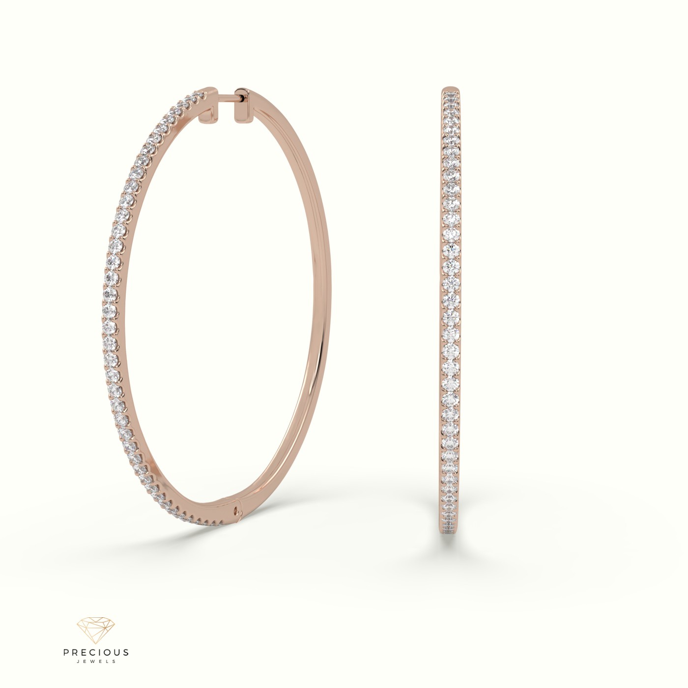 18k rose gold  gigantic hoop diamond earring 47.3 diameter