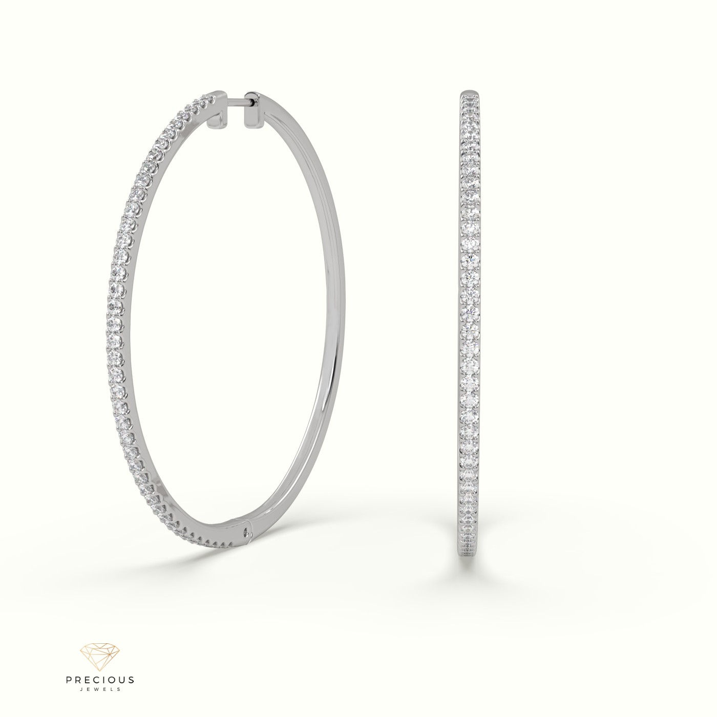 18k white gold  gigantic hoop diamond earring 47.3 diameter