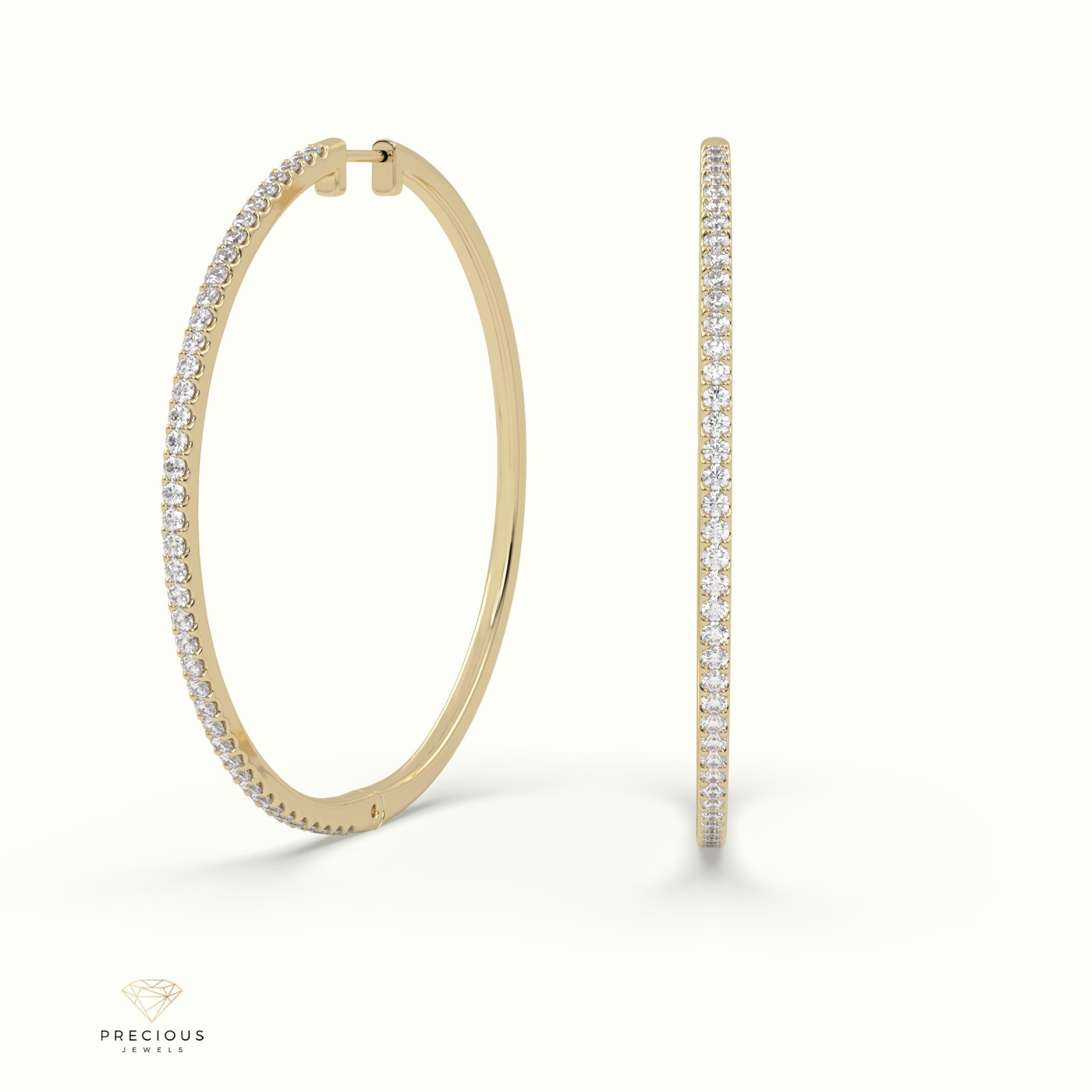 18k yellow gold  gigantic hoop diamond earring 47.3 diameter