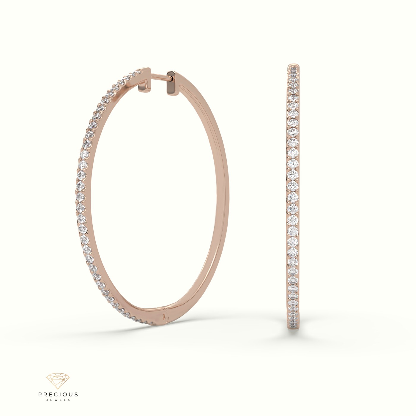 18K Rose Gold Hoop Diamond Earring