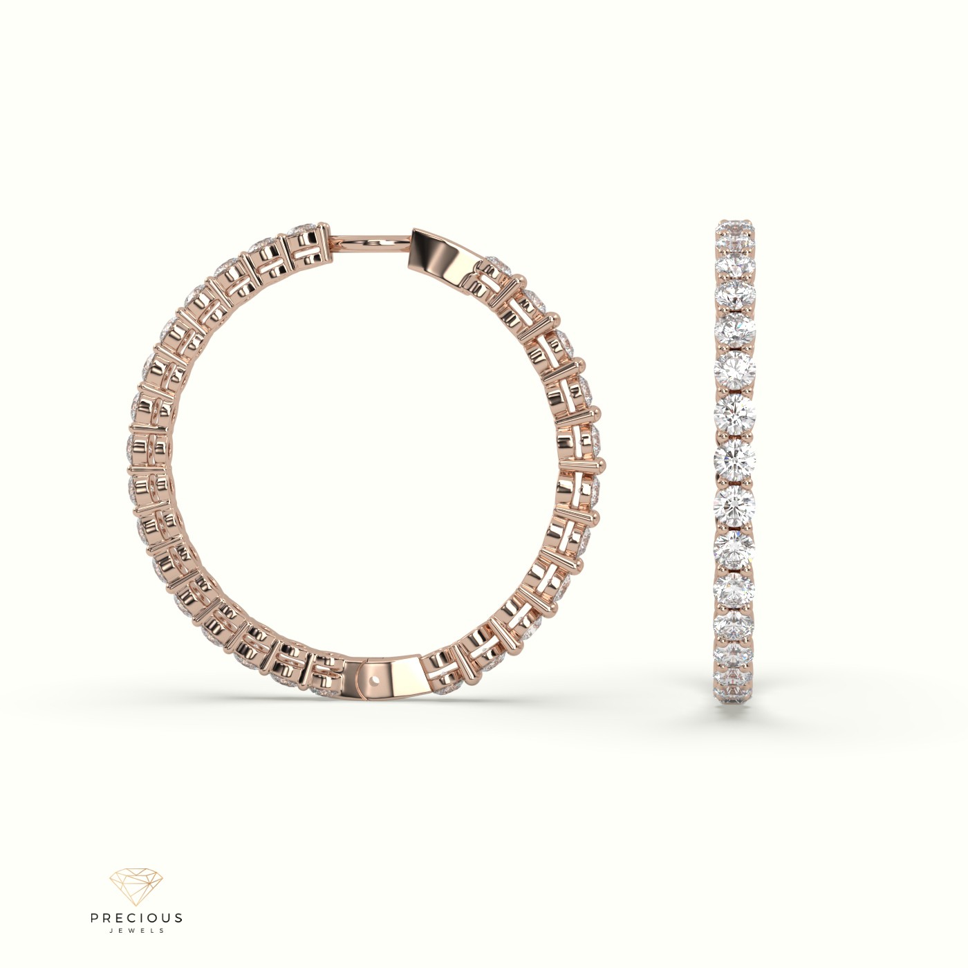 18k rose gold shared prong diamond hoop earrings Photos & images