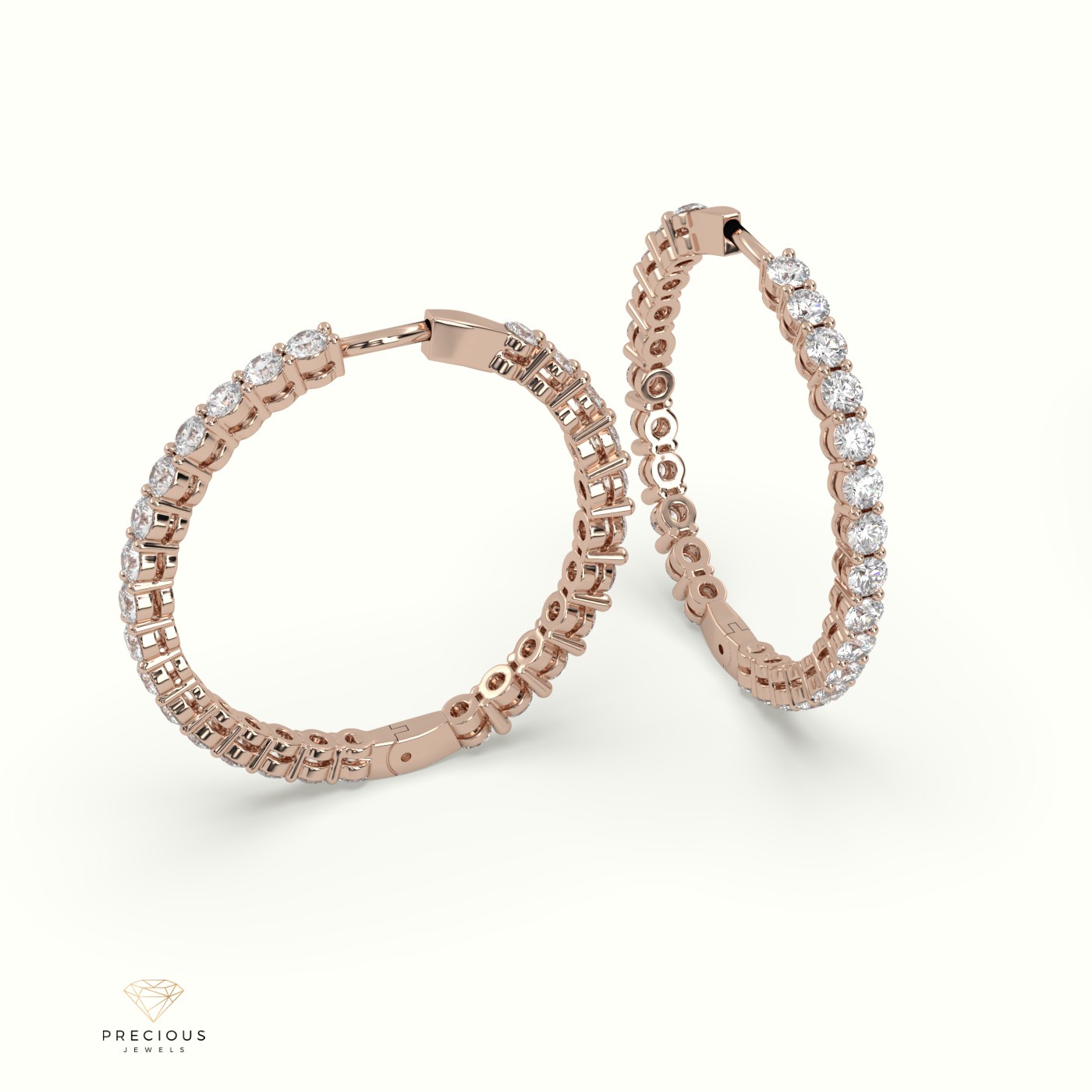 18k rose gold shared prong diamond hoop earrings Photos & images